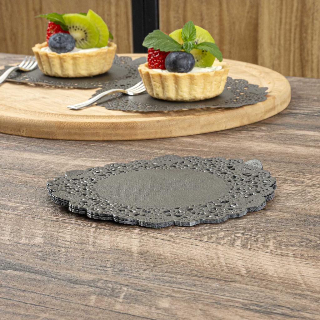 Pastry Tek Round Black Paper Doilies - Lace - 6" x 6" - 4000 count box