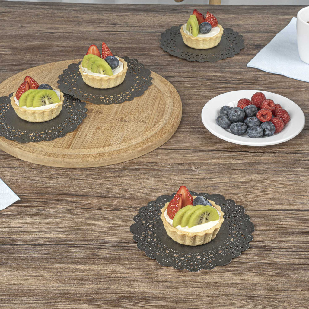 Pastry Tek Round Black Paper Doilies - Lace - 6" x 6" - 4000 count box