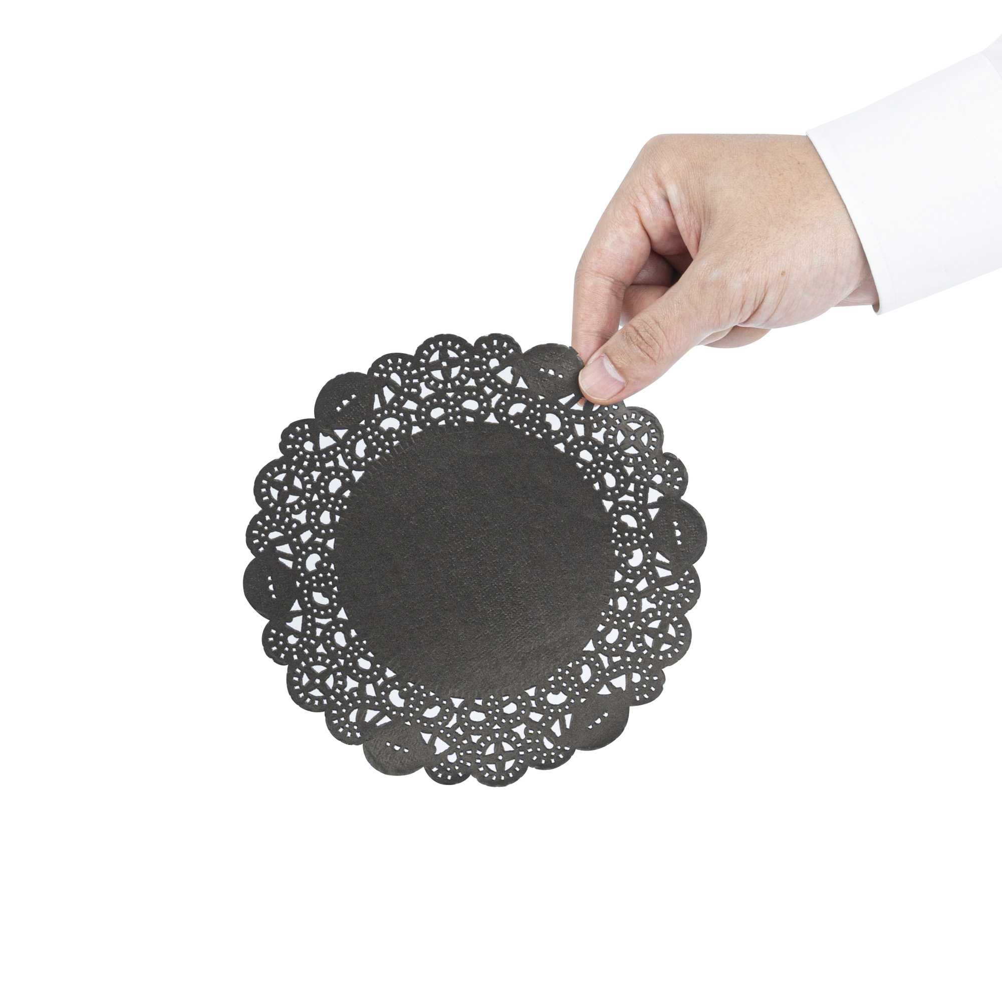 Pastry Tek Round Black Paper Doilies - Lace - 6" x 6" - 100 count box