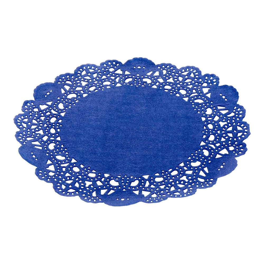 Pastry Tek Round Navy Blue Paper Doilies - Lace - 6" x 6" - 100 count box
