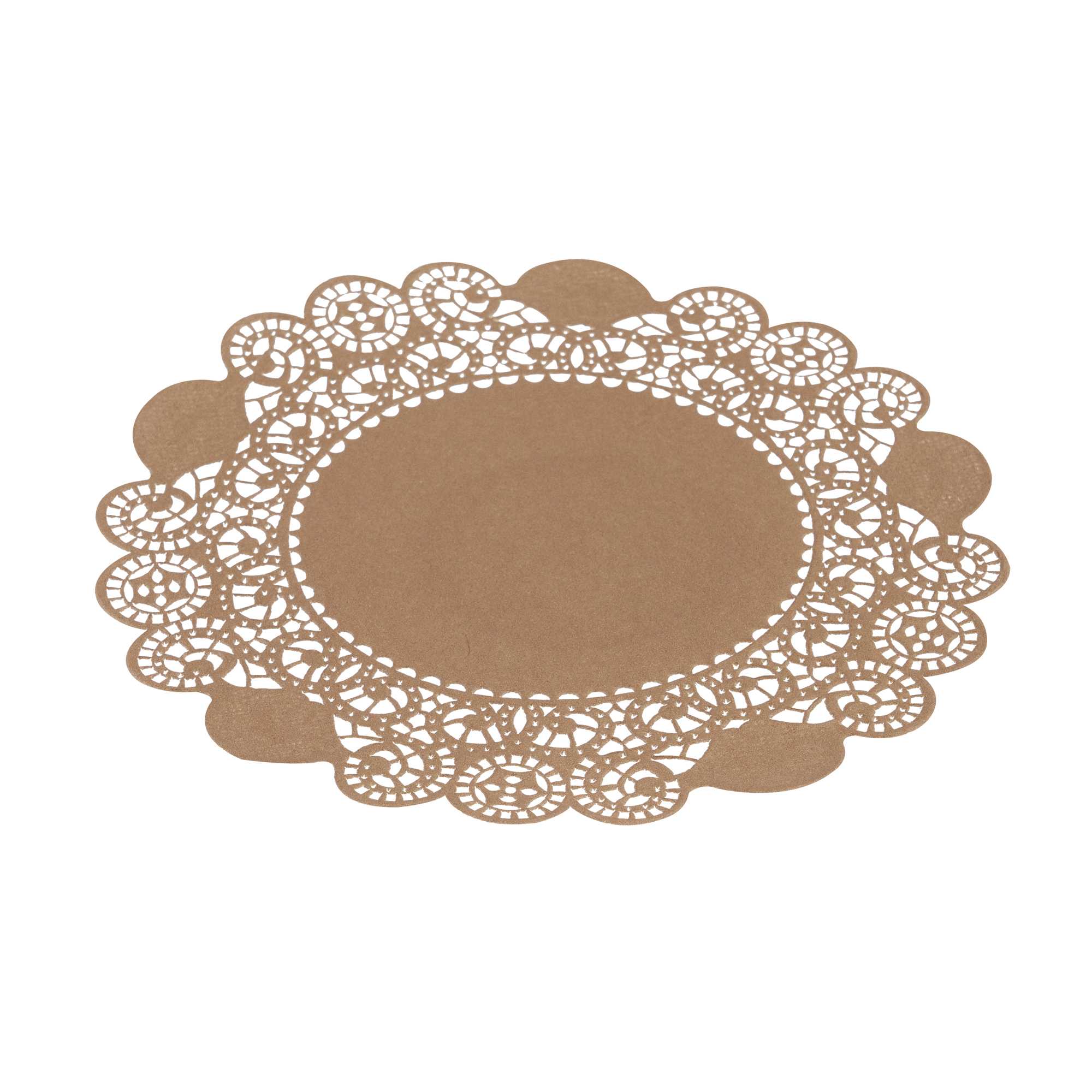 Pastry Tek Round Brown Paper Doilies - Lace - 6" x 6" - 100 count box