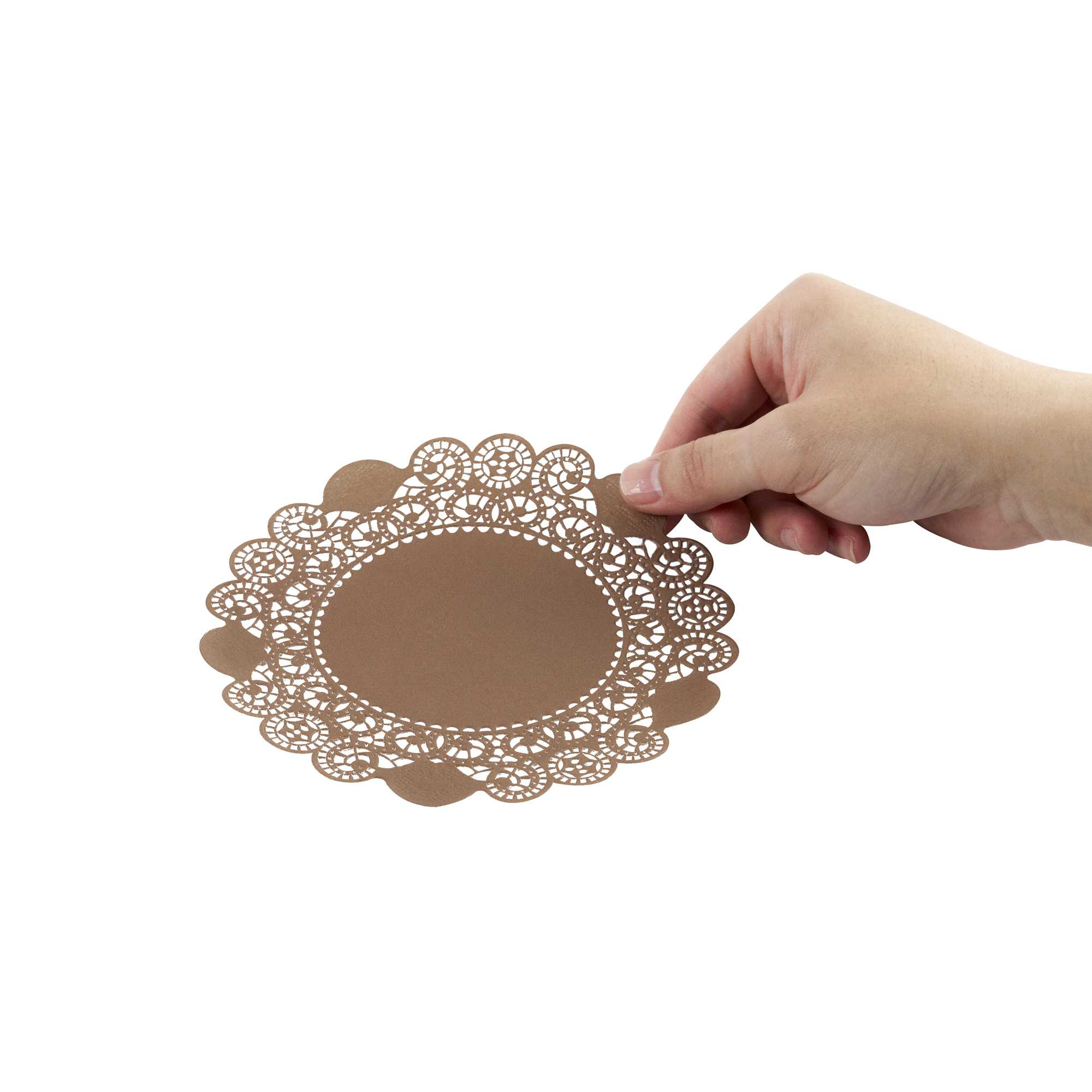 Pastry Tek Round Brown Paper Doilies - Lace - 6" x 6" - 100 count box