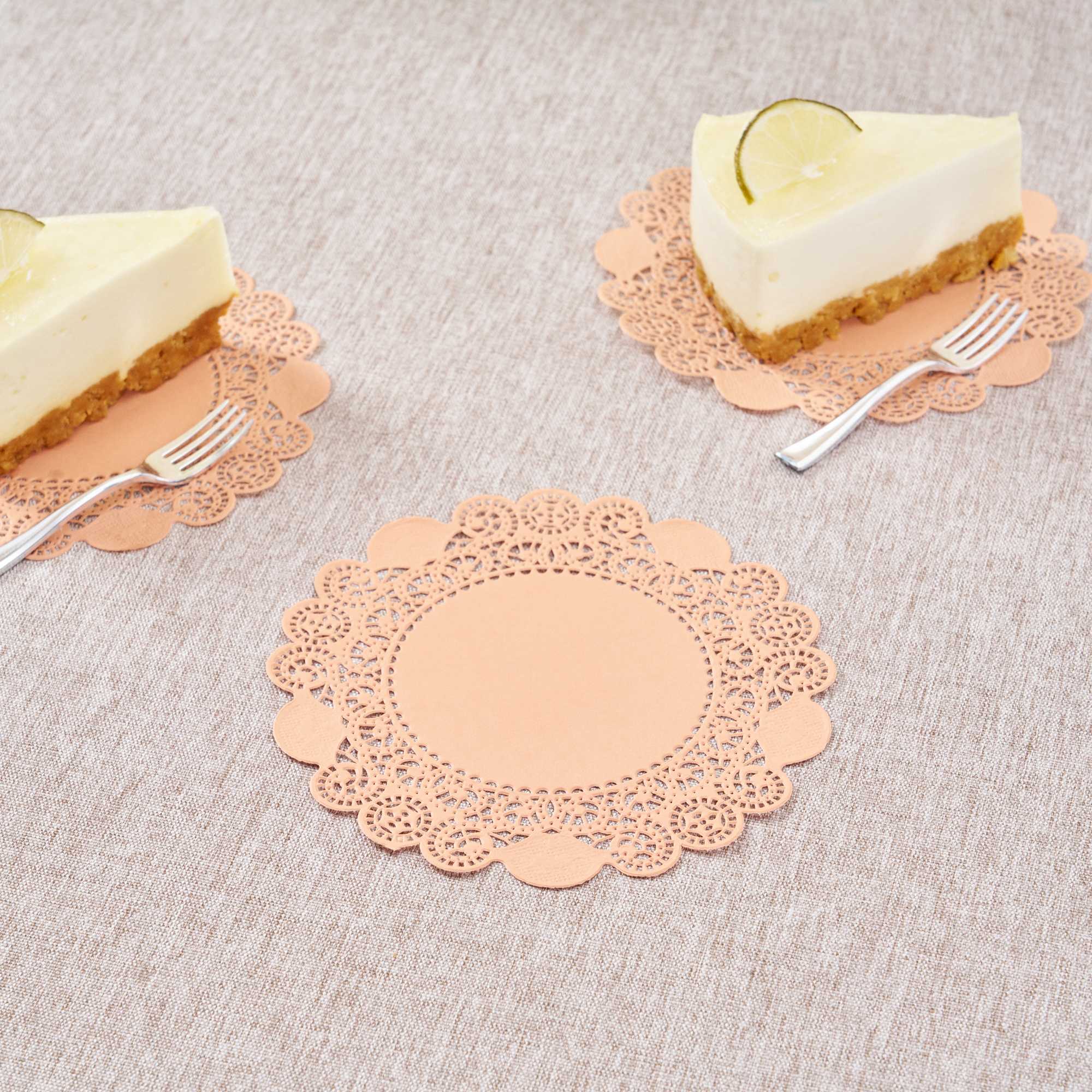 Pastry Tek Round Coral Paper Doilies - Lace - 6" x 6" - 100 count box