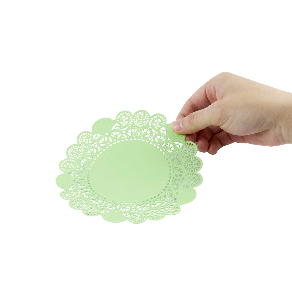 Pastry Tek Round Green Paper Doilies - Lace - 6" x 6" - 100 count box