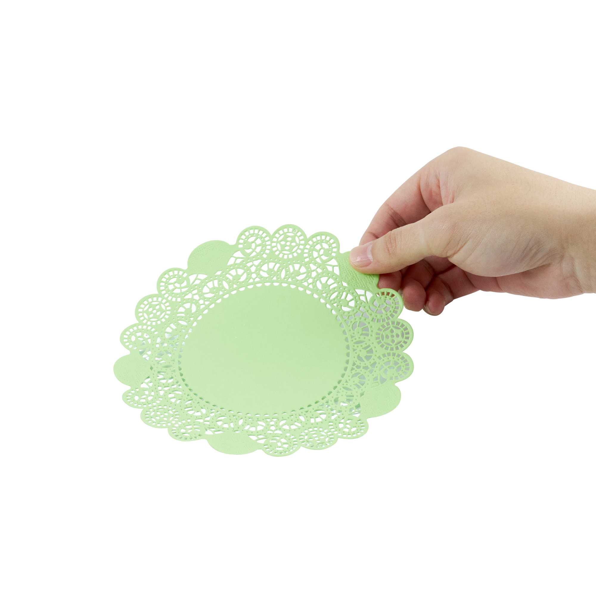 Pastry Tek Round Green Paper Doilies - Lace - 6" x 6" - 100 count box