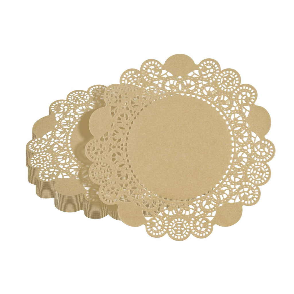 Pastry Tek Round Kraft Paper Doilies - Lace - 6" x 6" - 100 count box
