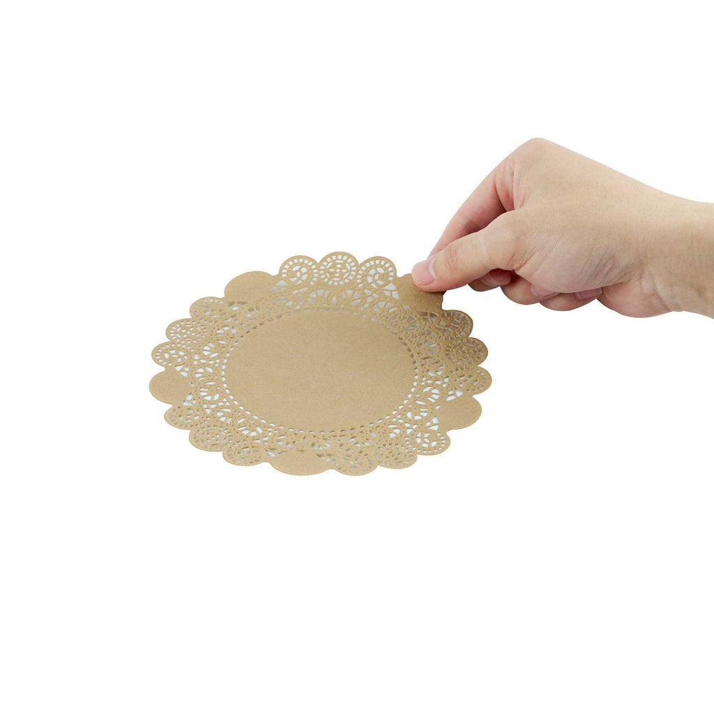 Pastry Tek Round Kraft Paper Doilies - Lace - 6" x 6" - 100 count box