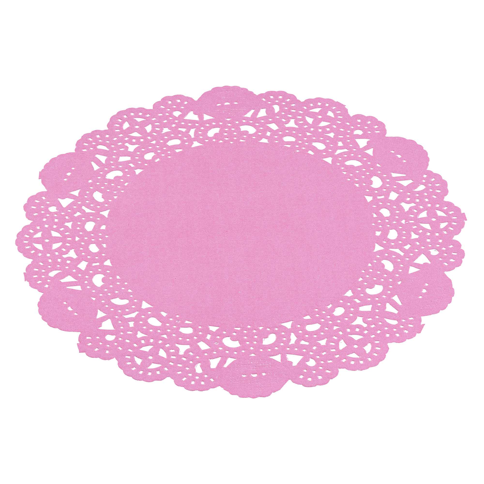 Pastry Tek Round Pink Paper Doilies - Lace - 6" x 6" - 100 count box
