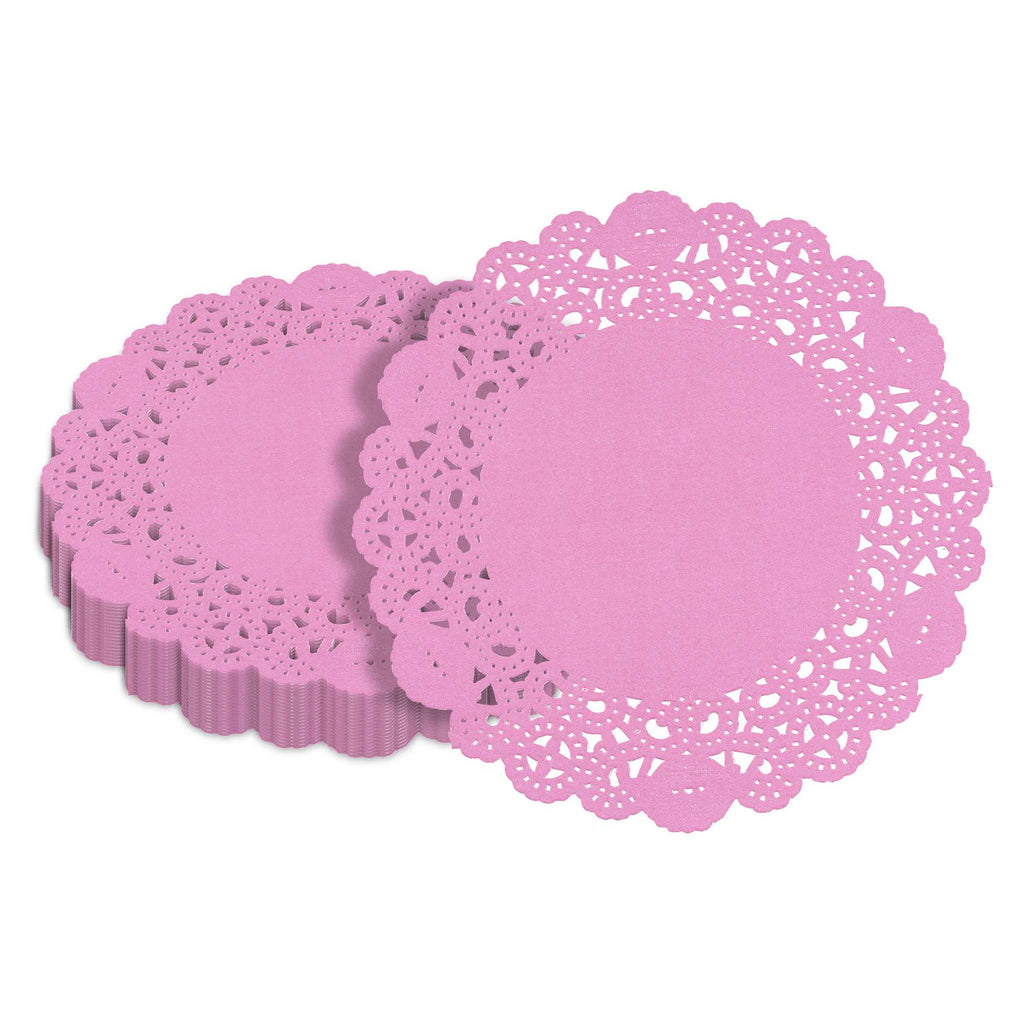 Pastry Tek Round Pink Paper Doilies - Lace - 6" x 6" - 100 count box