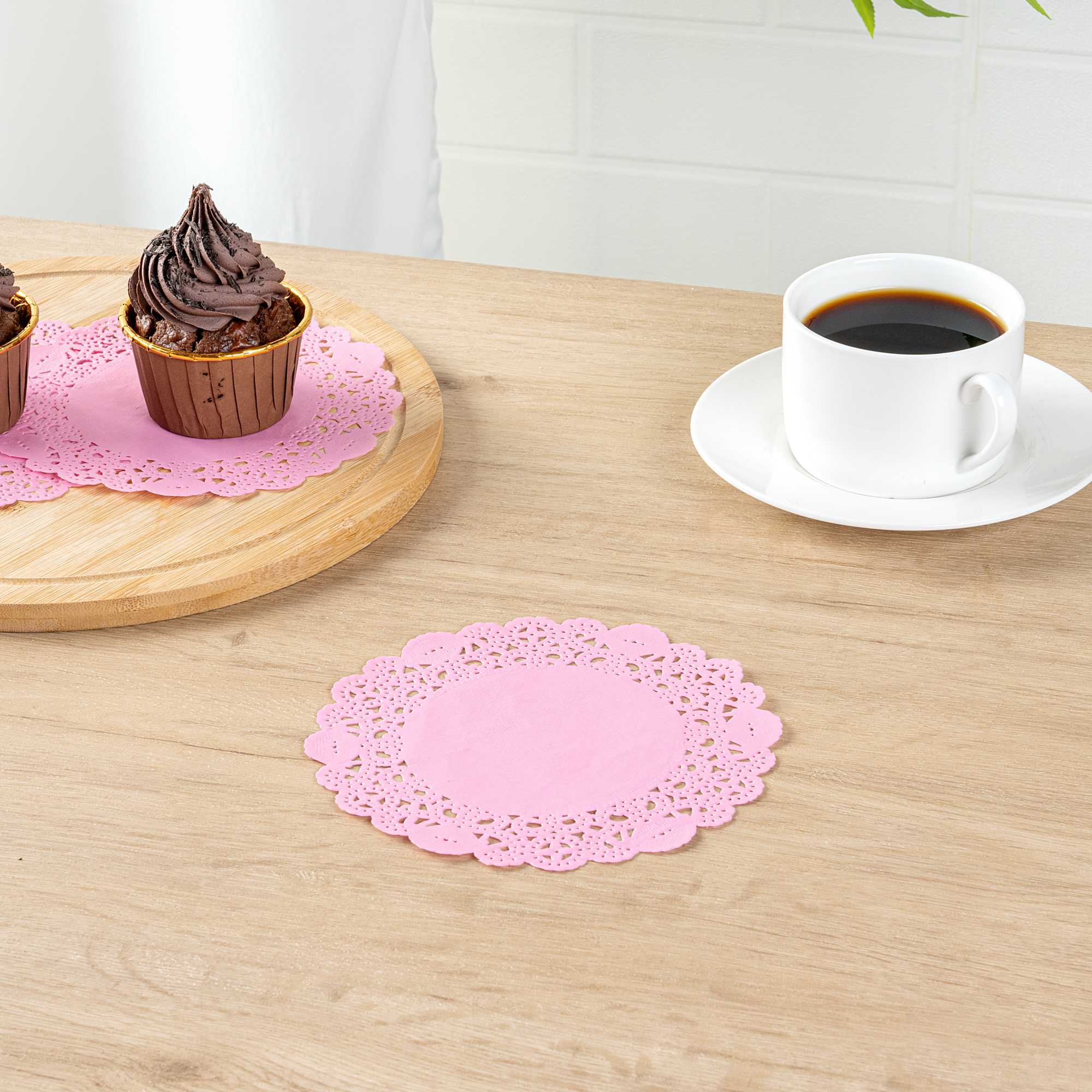 Pastry Tek Round Pink Paper Doilies - Lace - 6" x 6" - 4000 count box