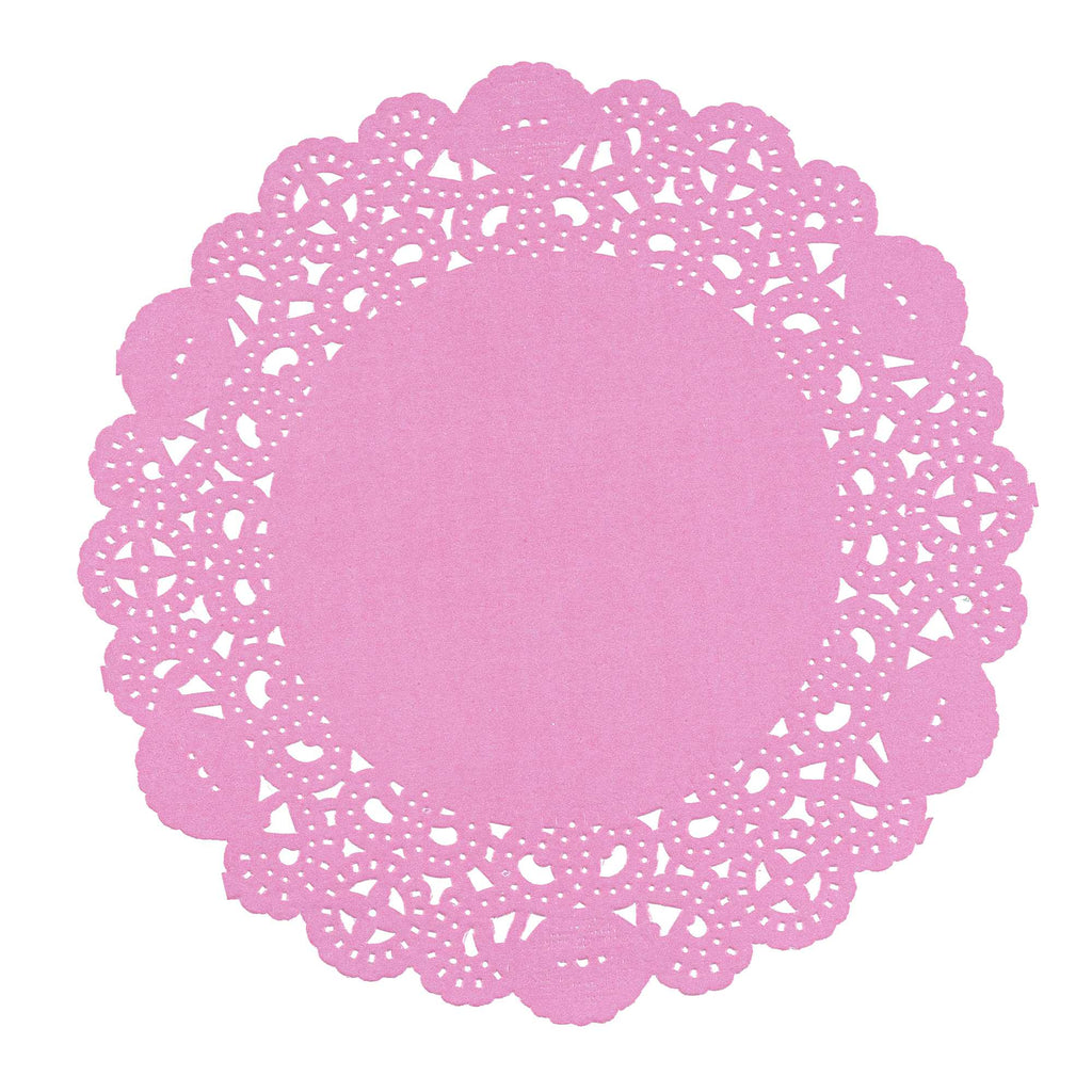 Pastry Tek Round Pink Paper Doilies - Lace - 6" x 6" - 100 count box