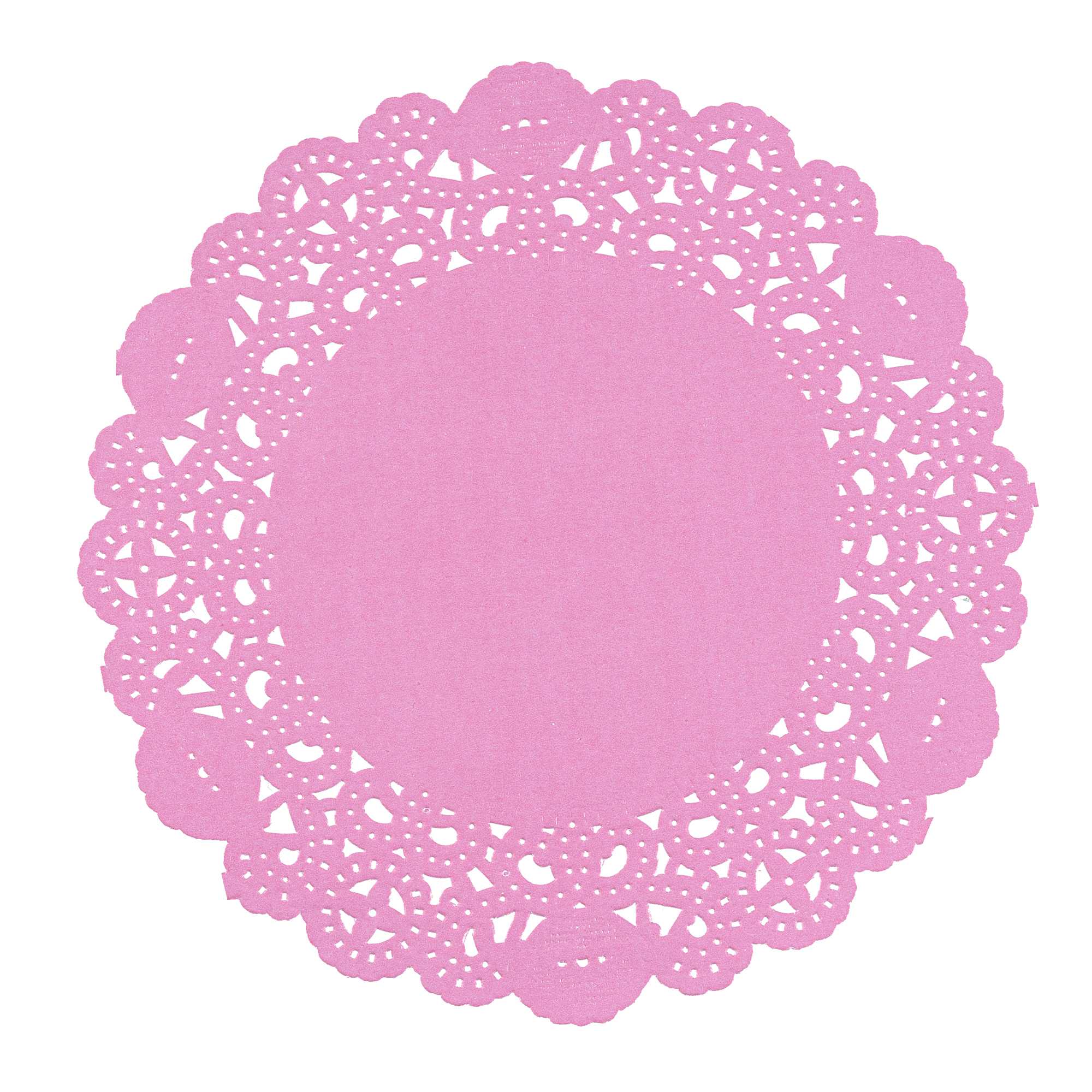 Pastry Tek Round Pink Paper Doilies - Lace - 6" x 6" - 100 count box