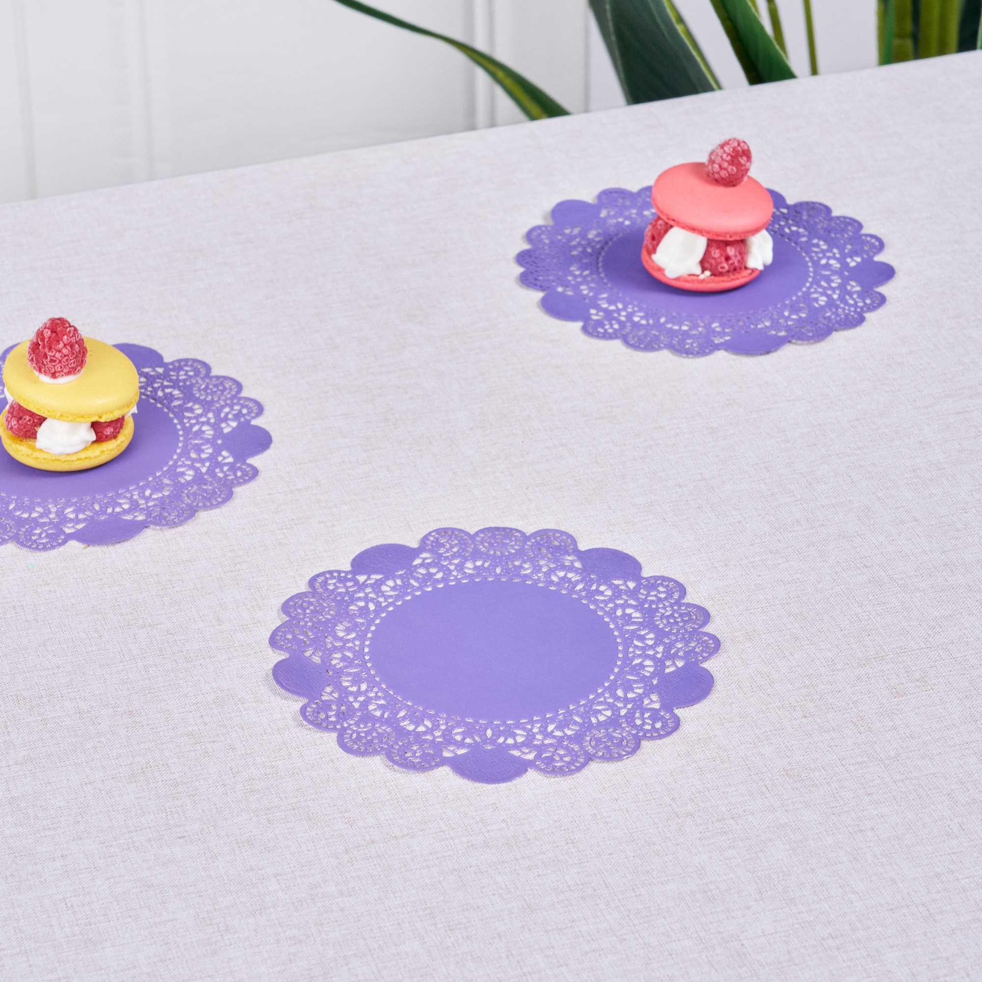 Pastry Tek Round Purple Paper Doilies - Lace - 6" x 6" - 100 count box