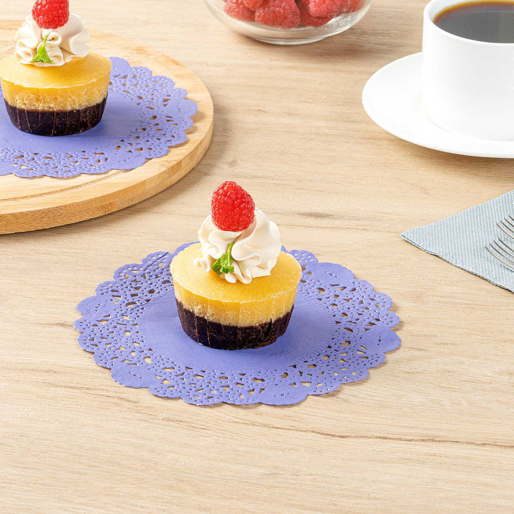 Pastry Tek Round Purple Paper Doilies - Lace - 6" x 6" - 4000 count box