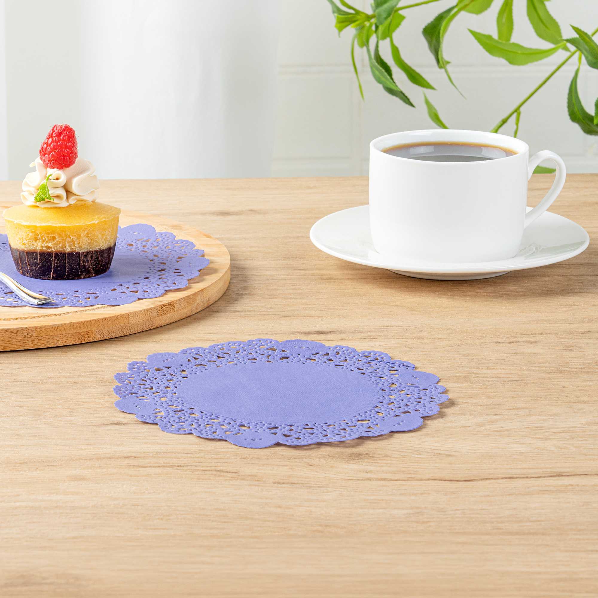 Pastry Tek Round Purple Paper Doilies - Lace - 6" x 6" - 4000 count box