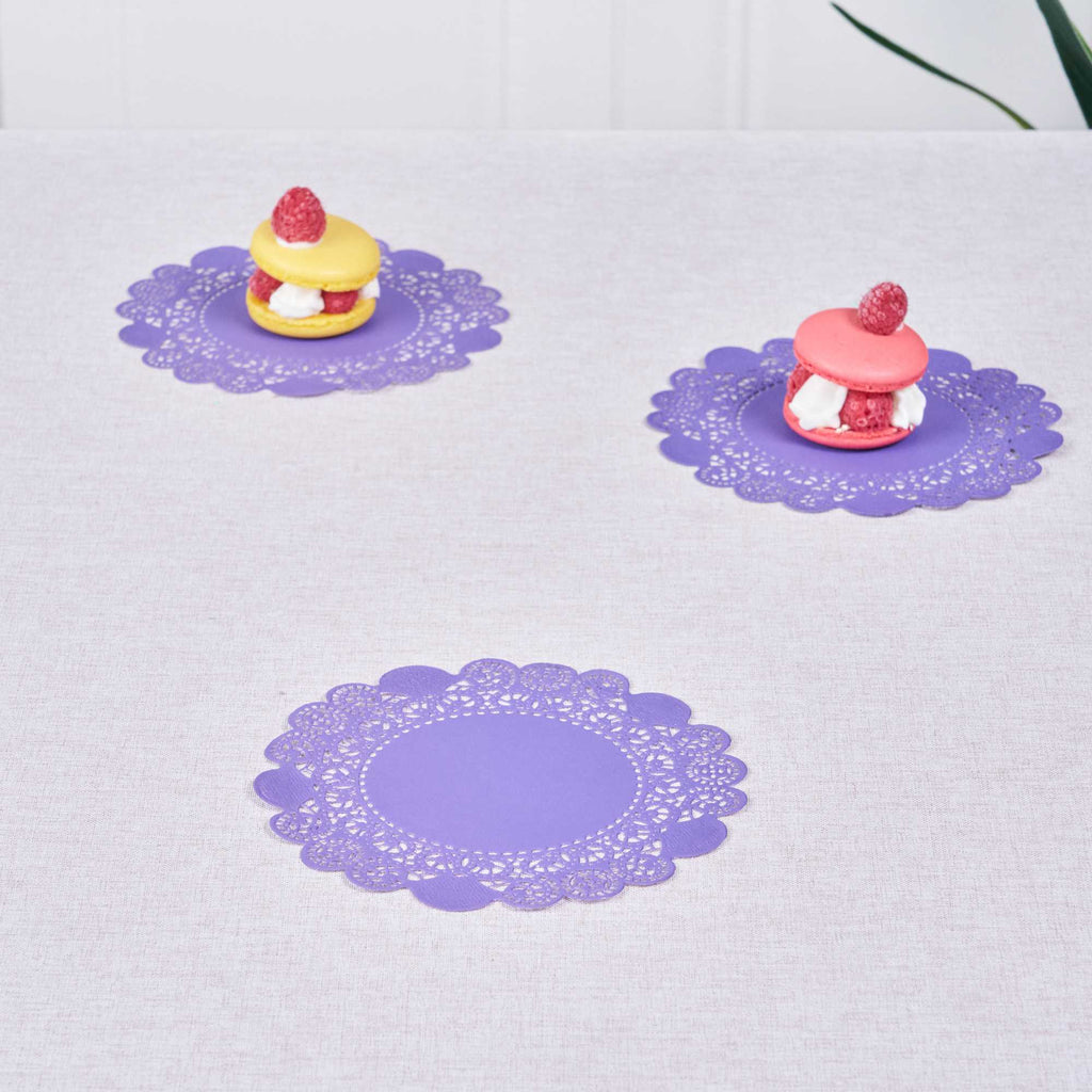 Pastry Tek Round Purple Paper Doilies - Lace - 6" x 6" - 100 count box