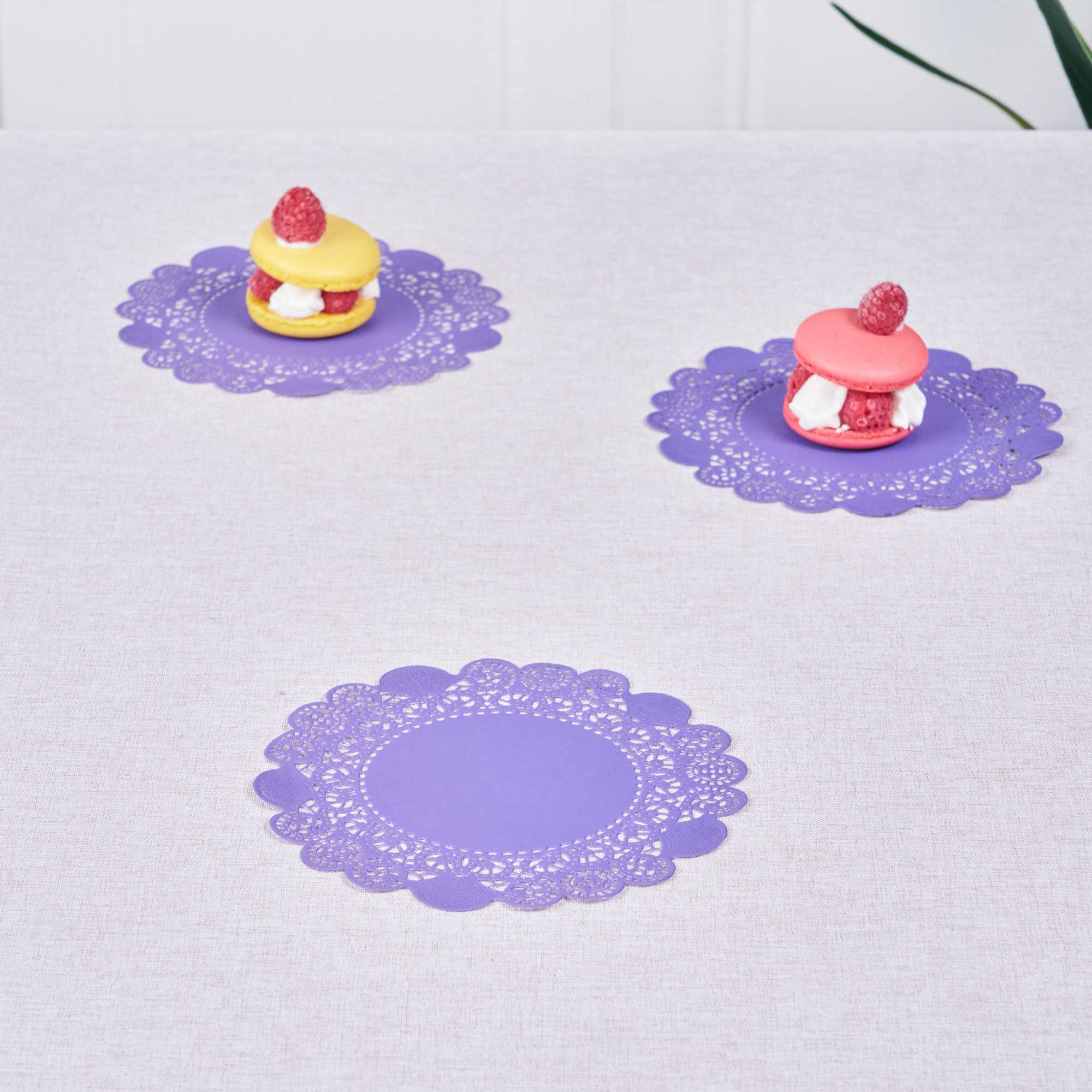 Pastry Tek Round Purple Paper Doilies - Lace - 6" x 6" - 100 count box