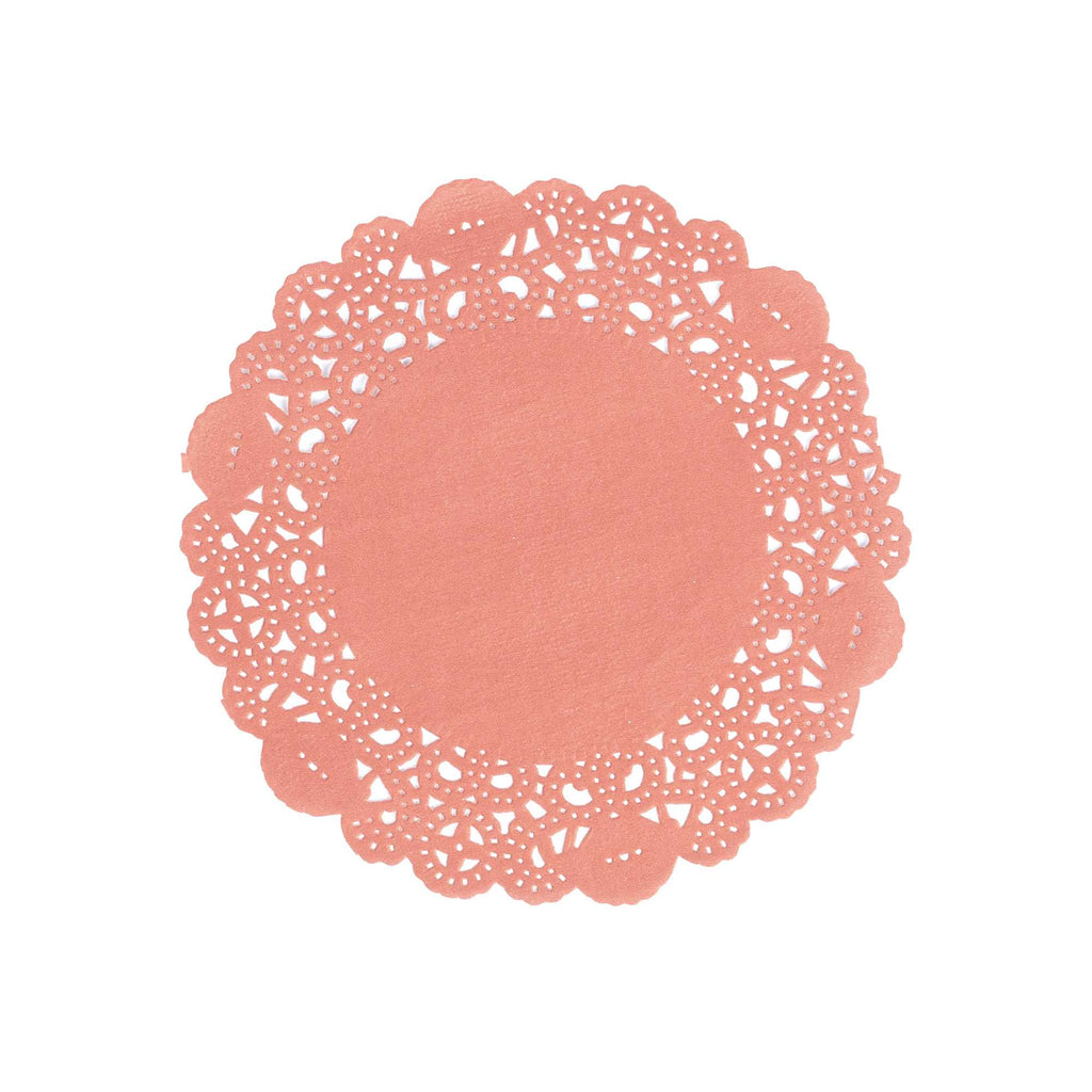 Pastry Tek Round Red Paper Doilies - Lace - 6" x 6" - 4000 count box