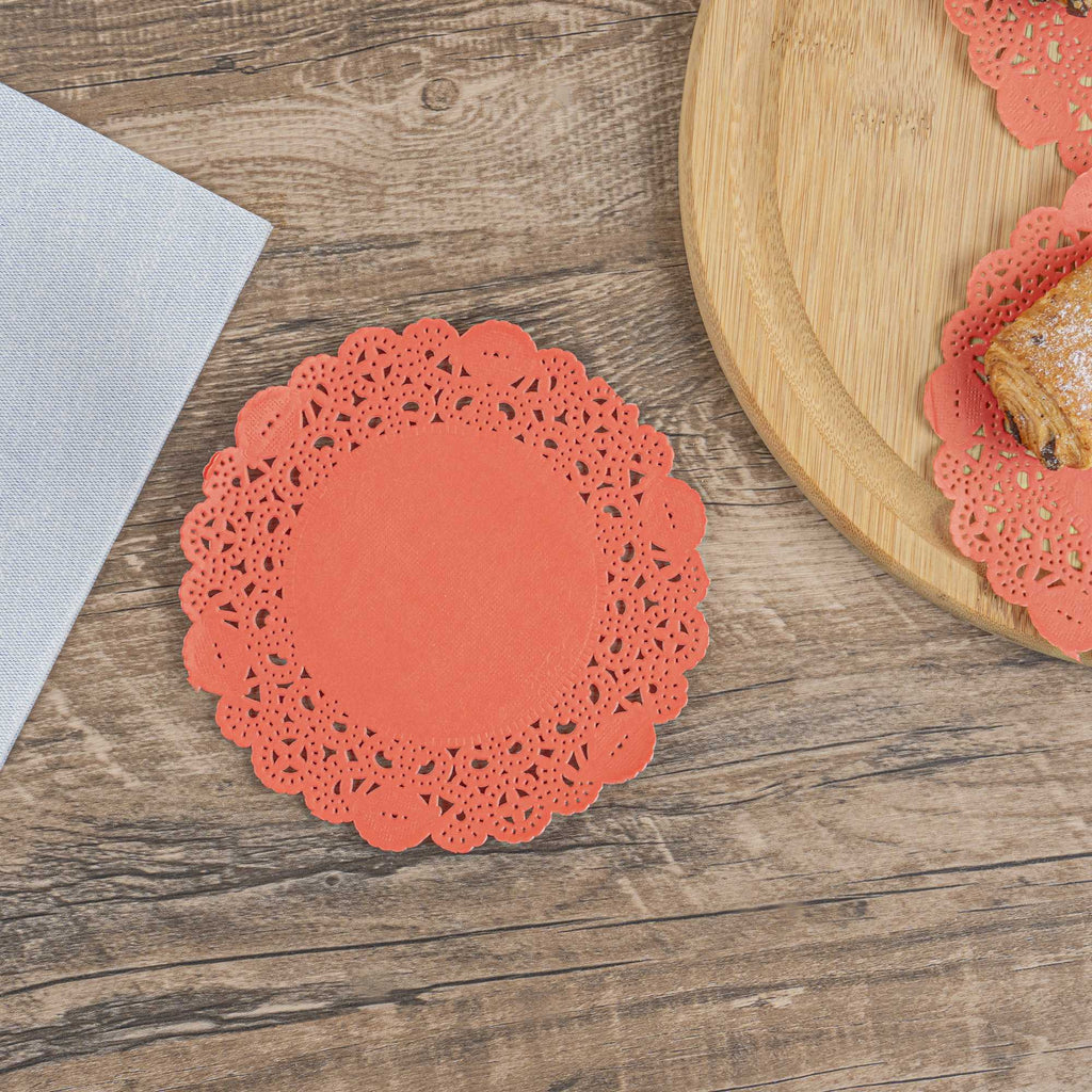 Pastry Tek Round Red Paper Doilies - Lace - 6" x 6" - 4000 count box