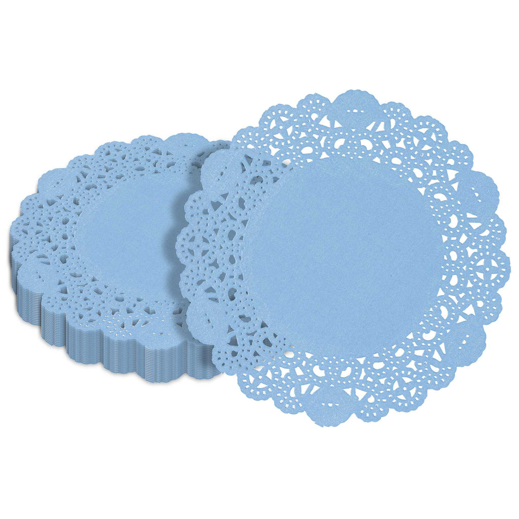 Pastry Tek Round Sky Blue Paper Doilies - Lace - 6" x 6" - 4000 count box