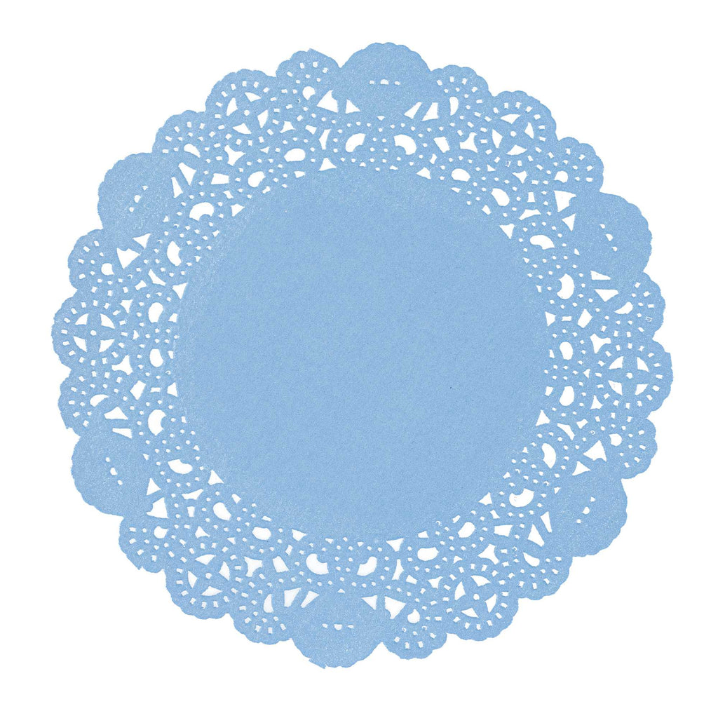 Pastry Tek Round Sky Blue Paper Doilies - Lace - 6" x 6" - 4000 count box