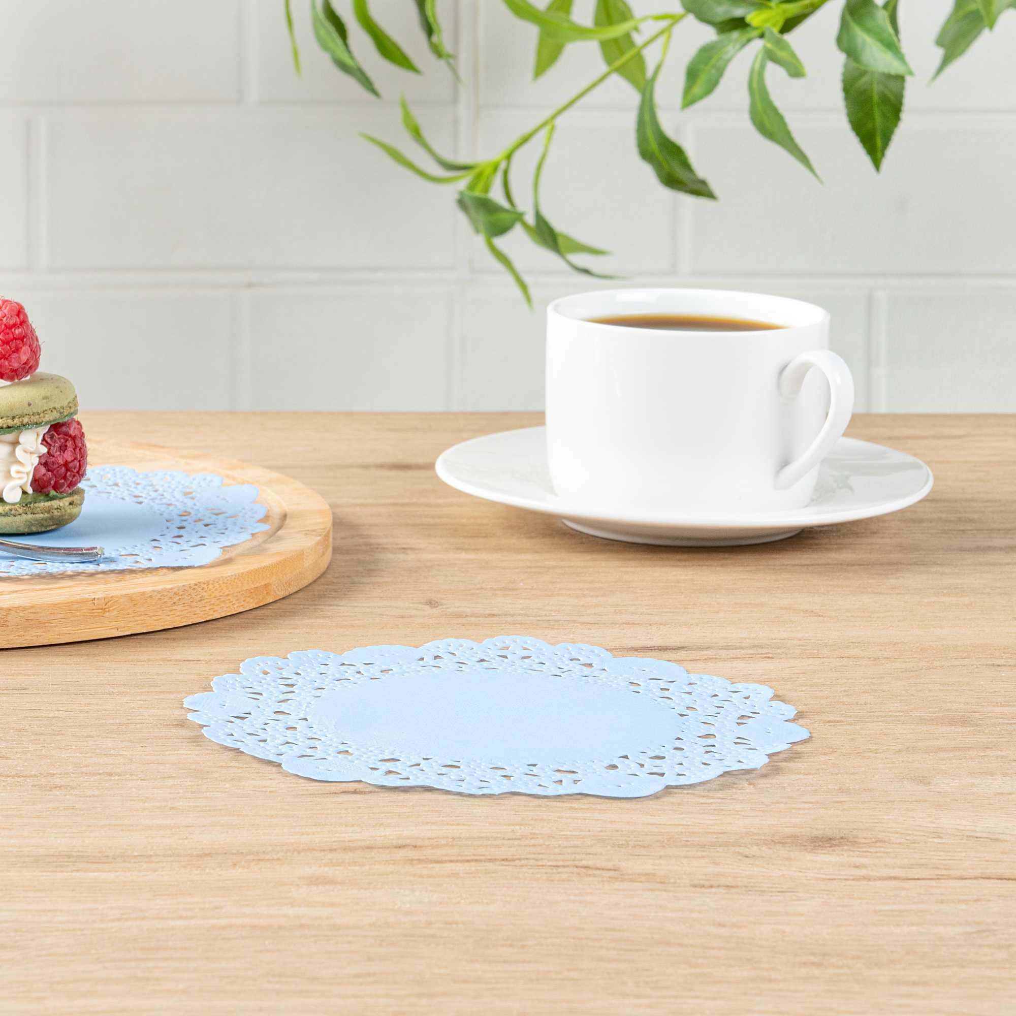 Pastry Tek Round Sky Blue Paper Doilies - Lace - 6" x 6" - 4000 count box