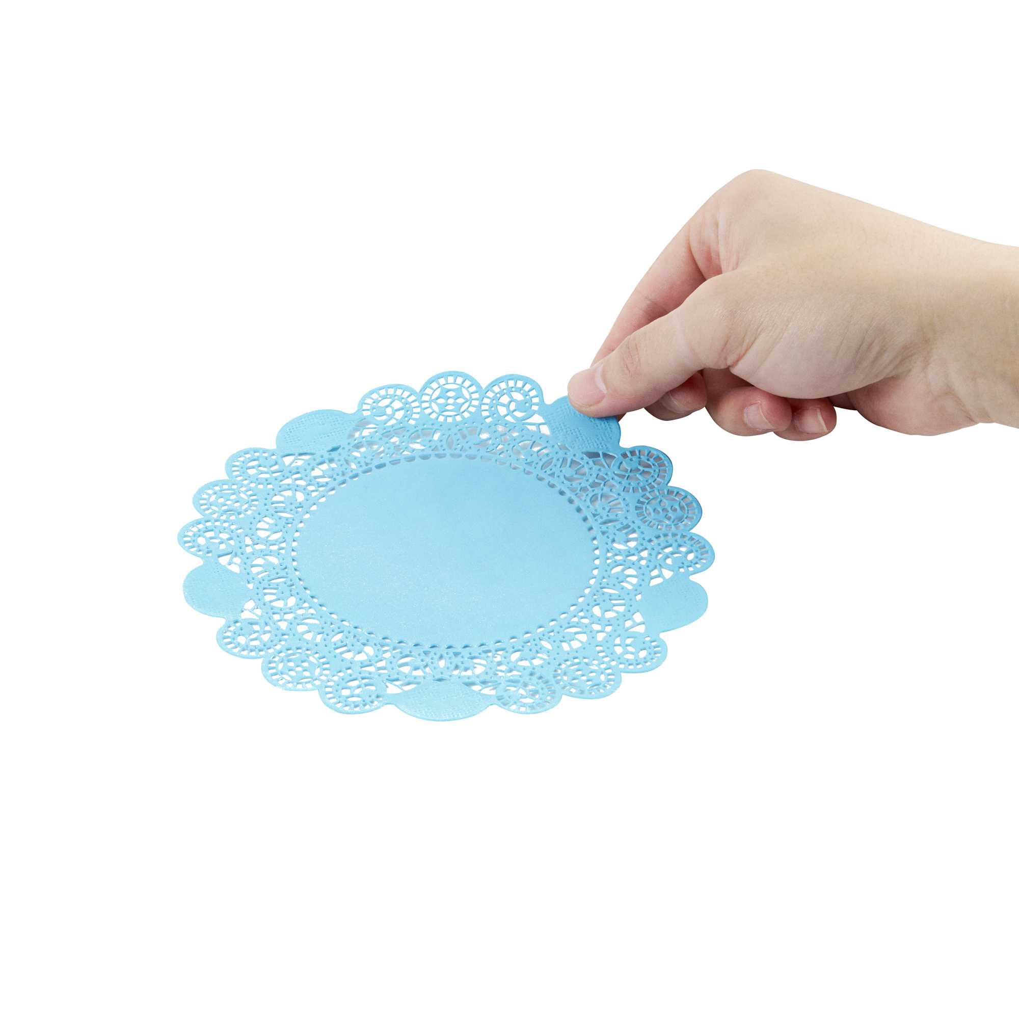 Pastry Tek Round Sky Blue Paper Doilies - Lace - 6" x 6" - 100 count box