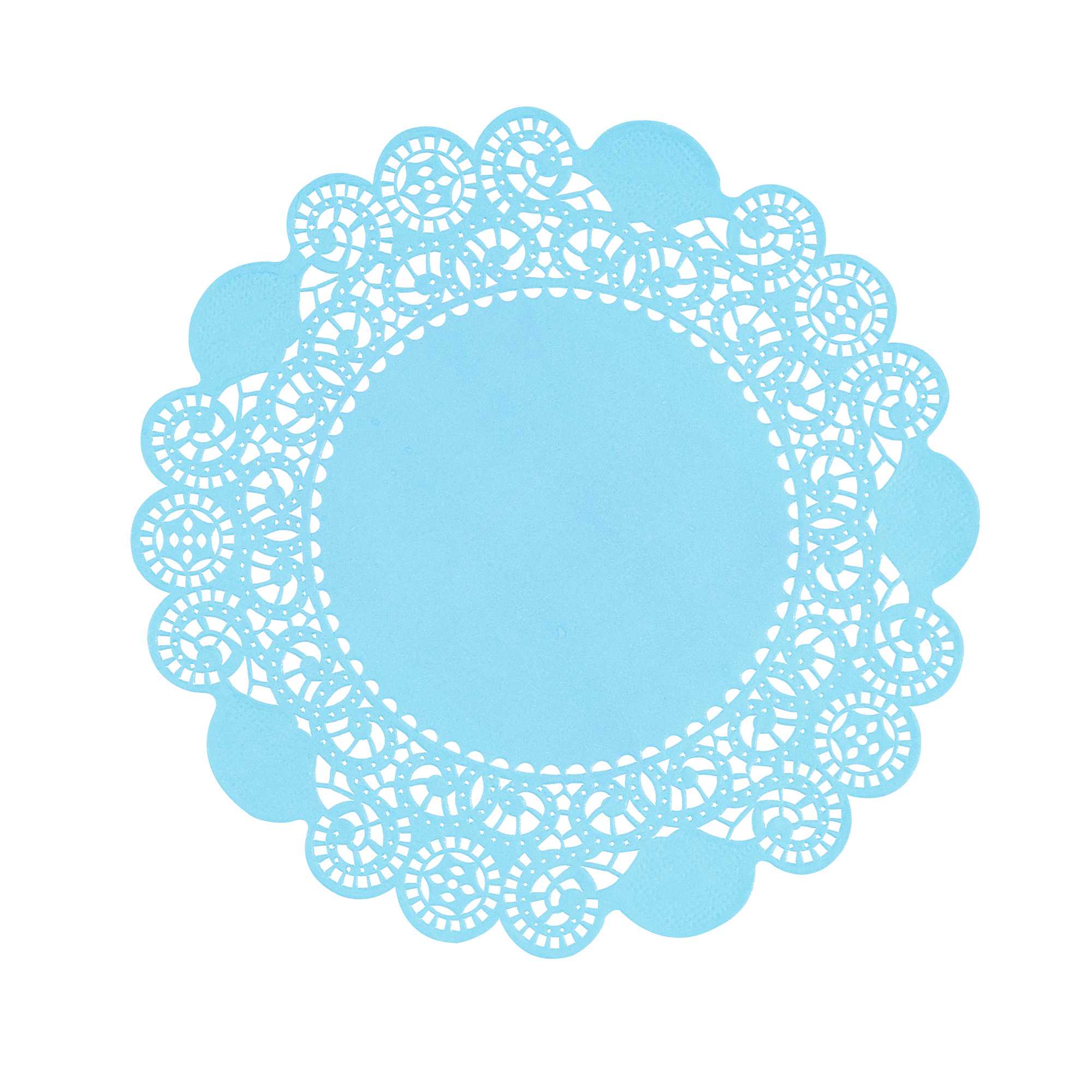 Pastry Tek Round Sky Blue Paper Doilies - Lace - 6" x 6" - 100 count box