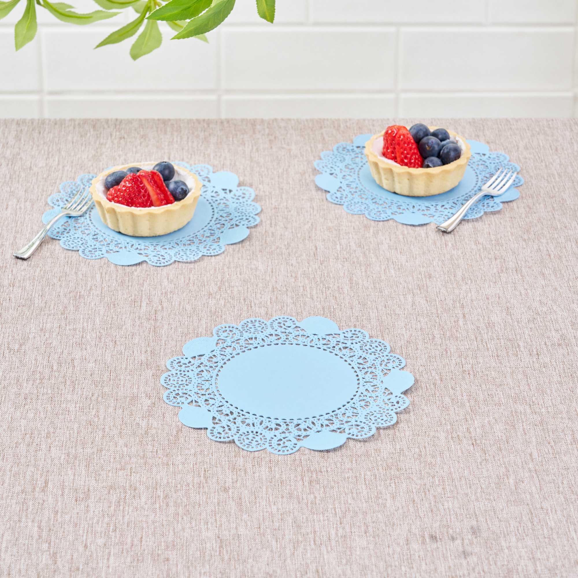 Pastry Tek Round Sky Blue Paper Doilies - Lace - 6" x 6" - 100 count box