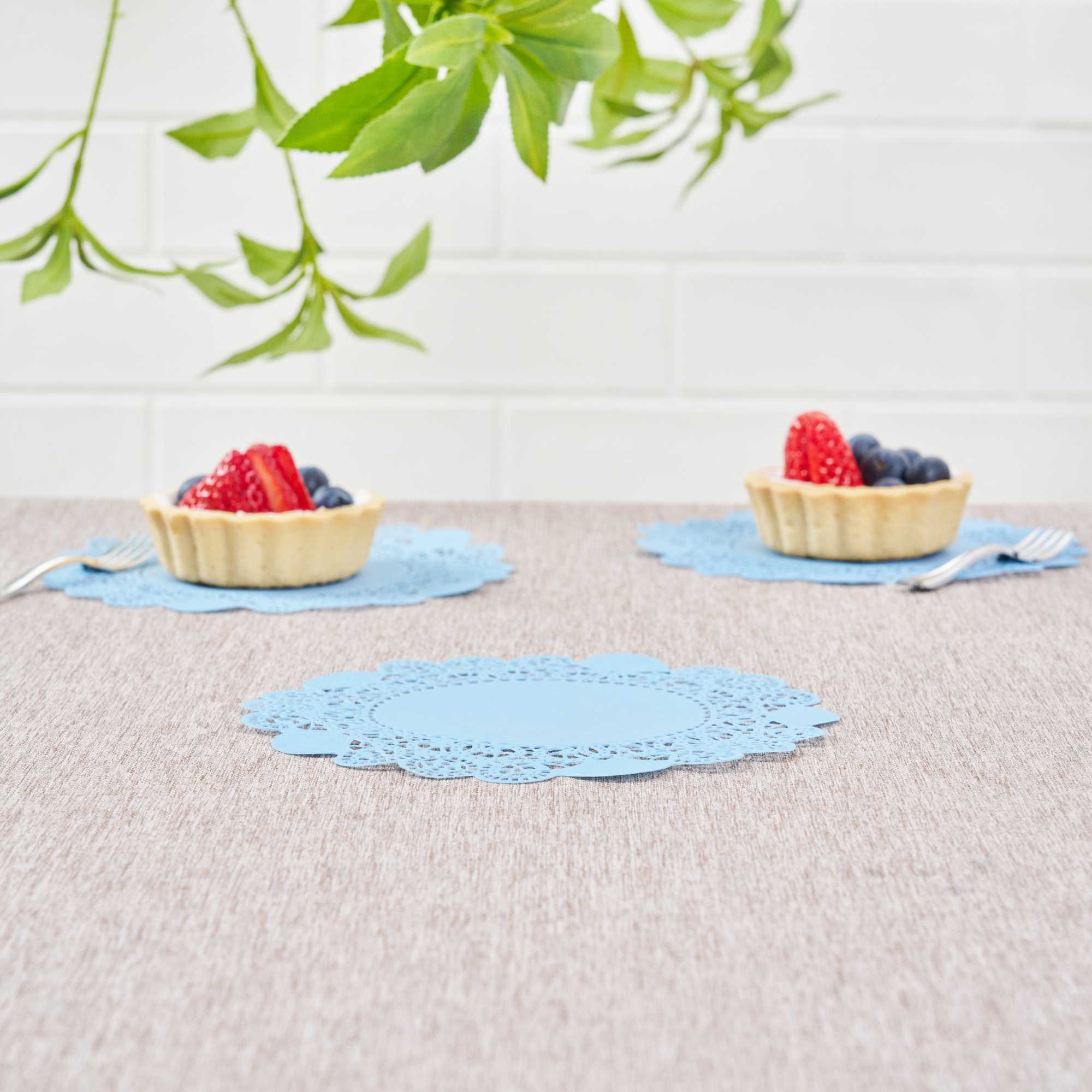 Pastry Tek Round Sky Blue Paper Doilies - Lace - 6" x 6" - 100 count box