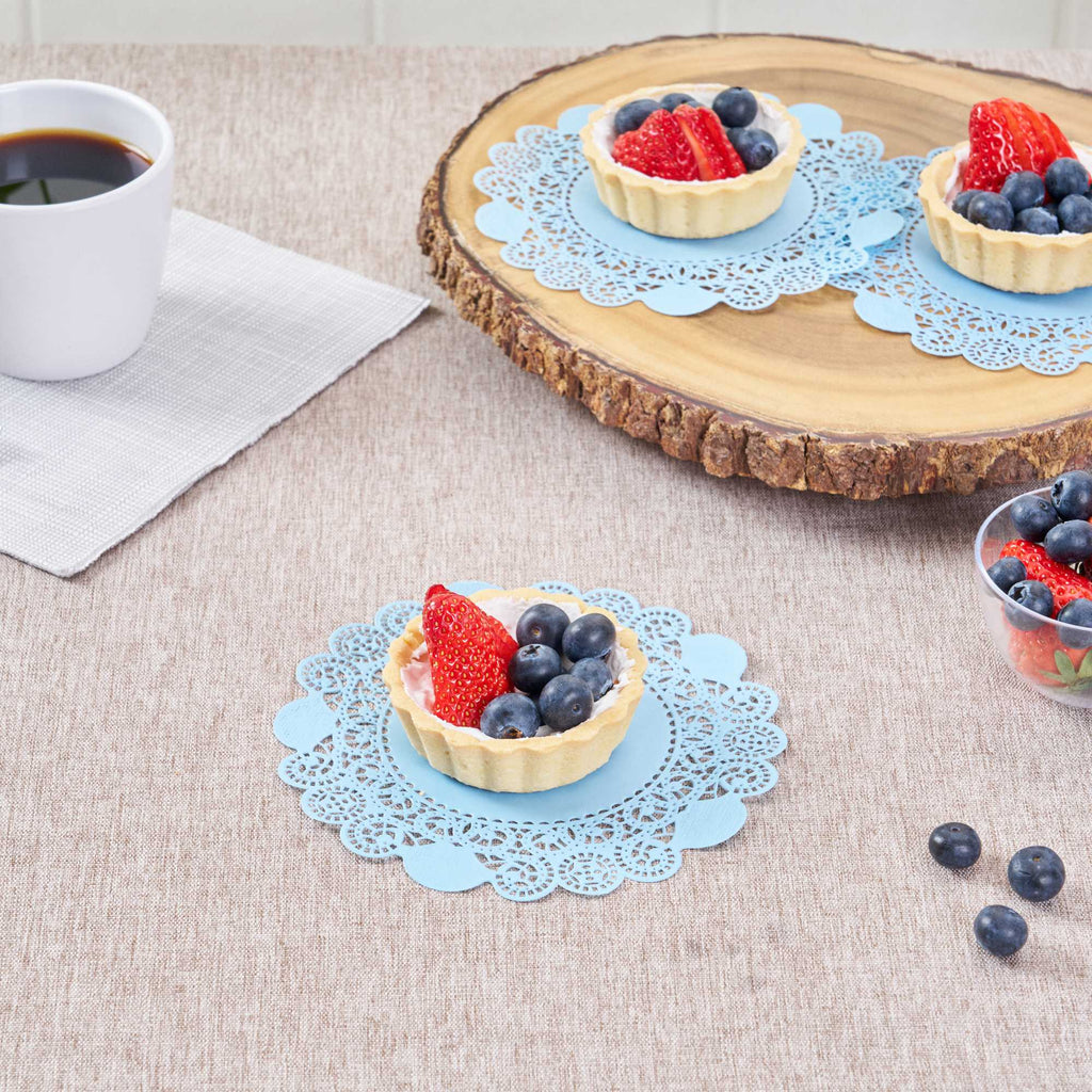 Pastry Tek Round Sky Blue Paper Doilies - Lace - 6" x 6" - 100 count box