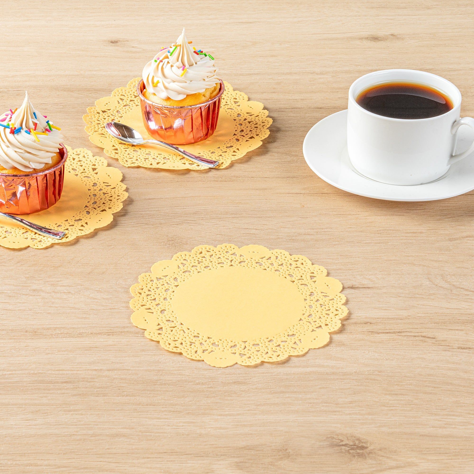 Pastry Tek Round Orange Paper Doilies - Lace - 6" x 6" - 100 count box