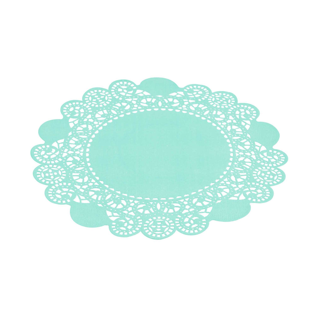 Pastry Tek Round Teal Paper Doilies - Lace - 6" x 6" - 100 count box