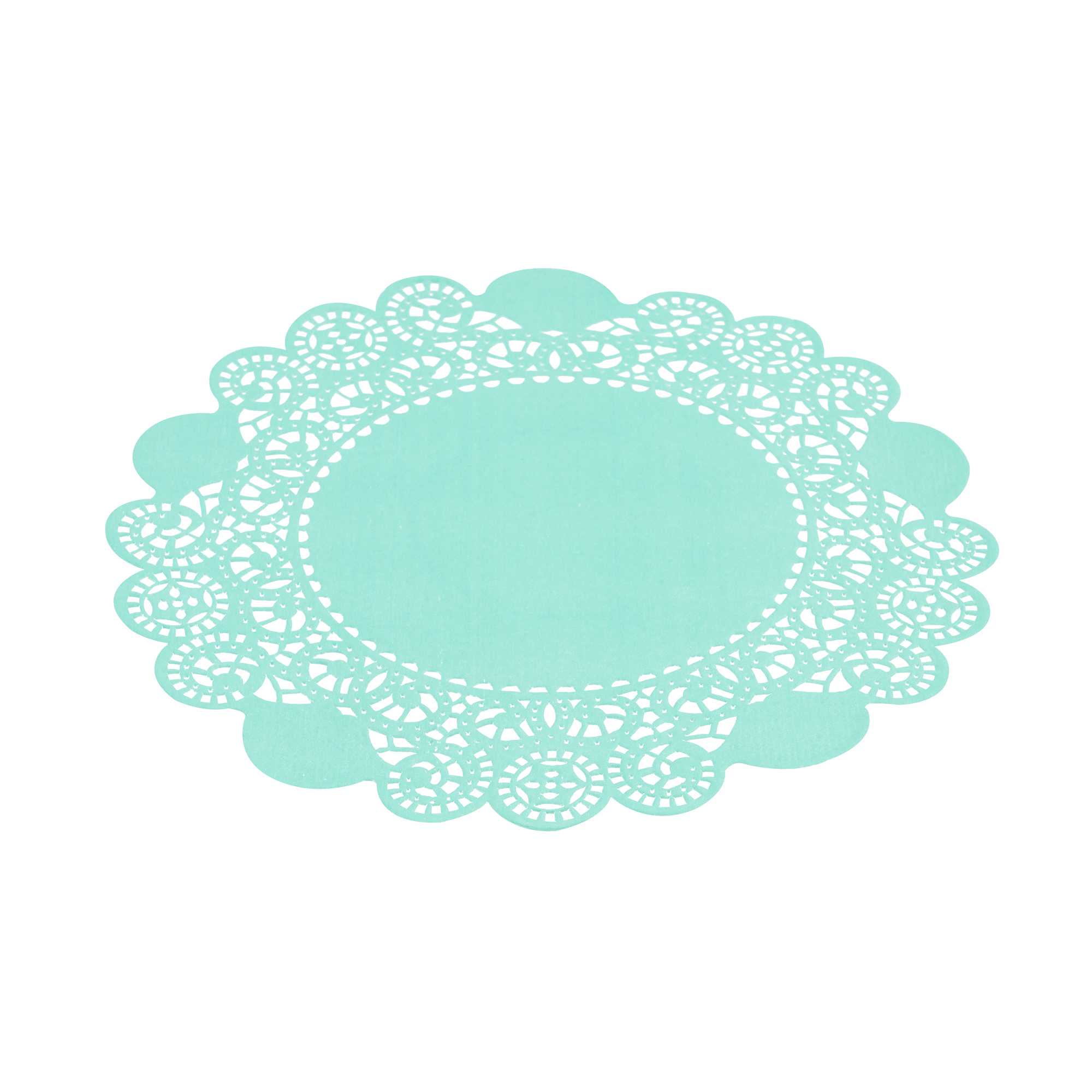 Pastry Tek Round Teal Paper Doilies - Lace - 6" x 6" - 100 count box