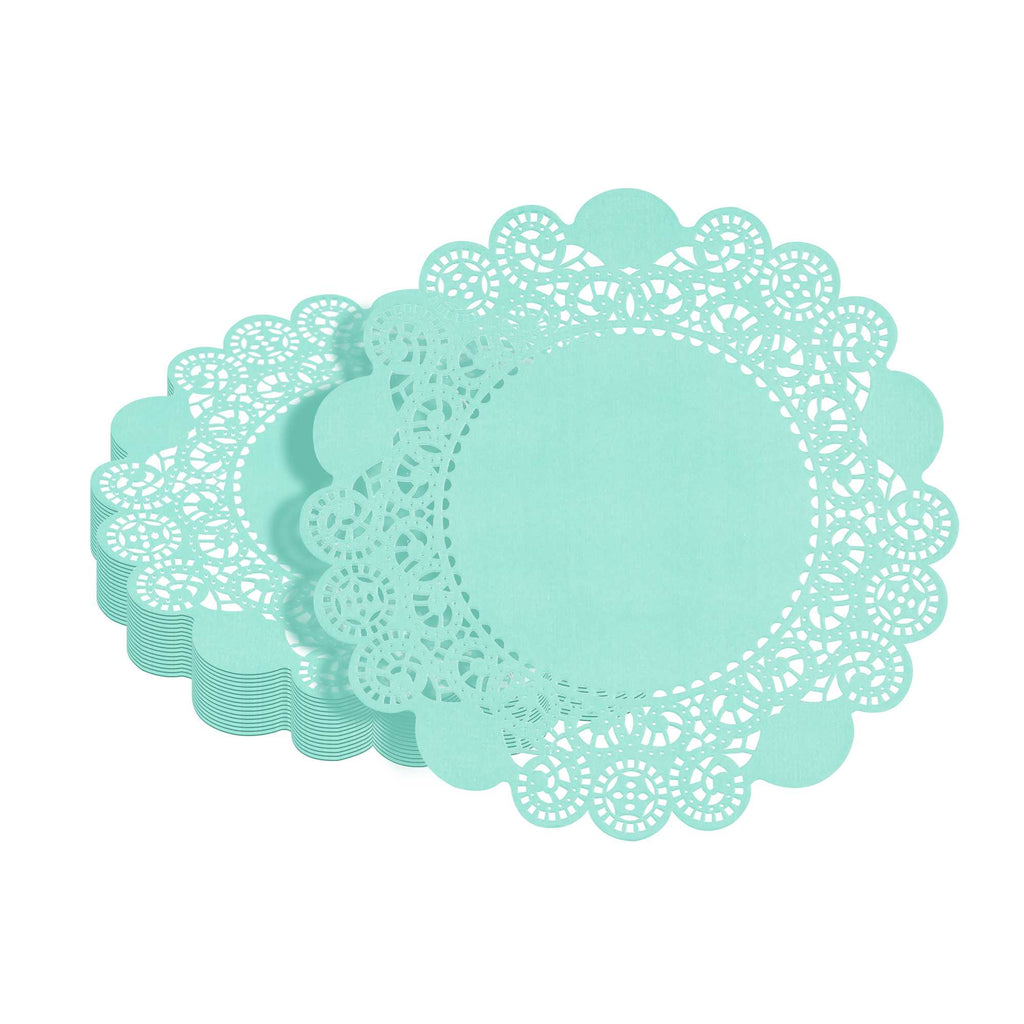 Pastry Tek Round Teal Paper Doilies - Lace - 6" x 6" - 100 count box
