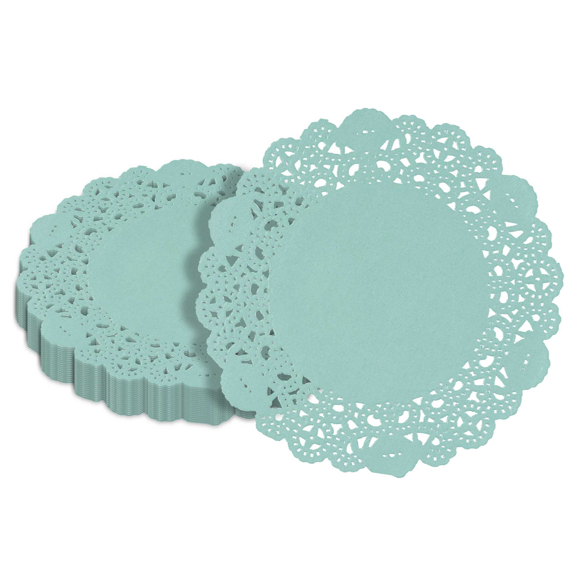 Pastry Tek Round Teal Paper Doilies - Lace - 6" x 6" - 4000 count box