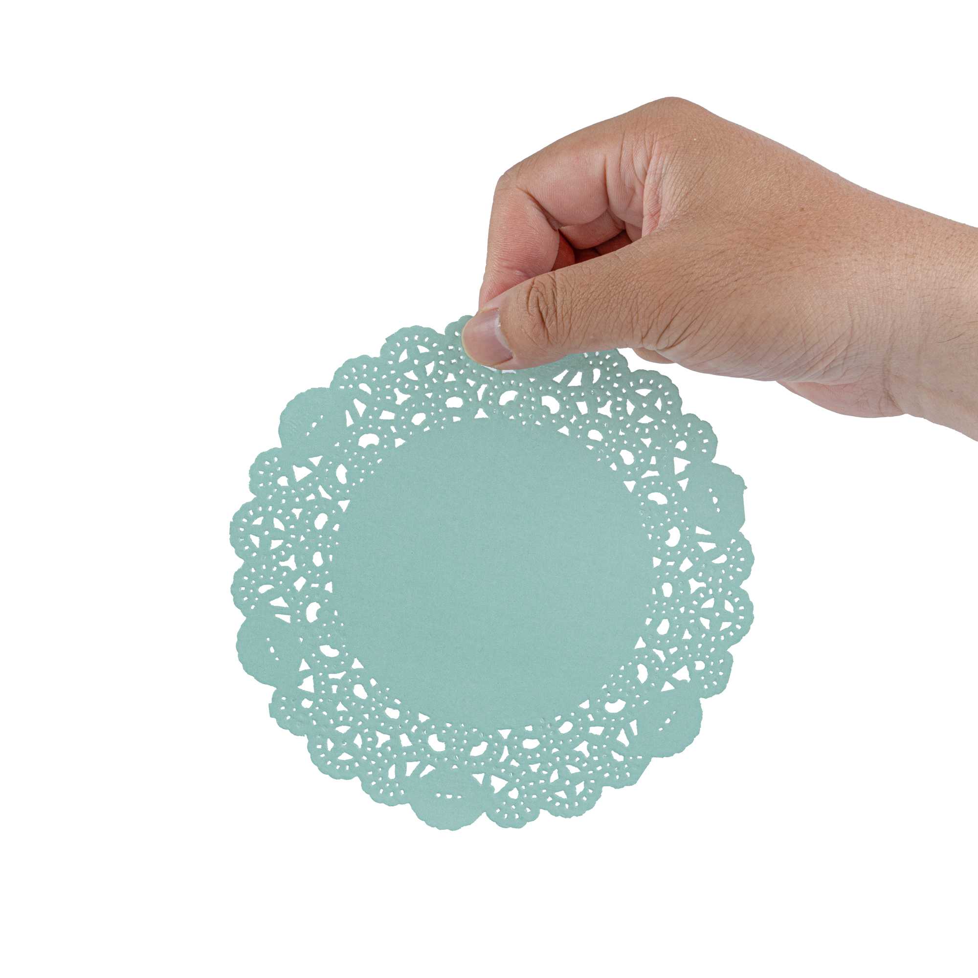 Pastry Tek Round Teal Paper Doilies - Lace - 6" x 6" - 4000 count box