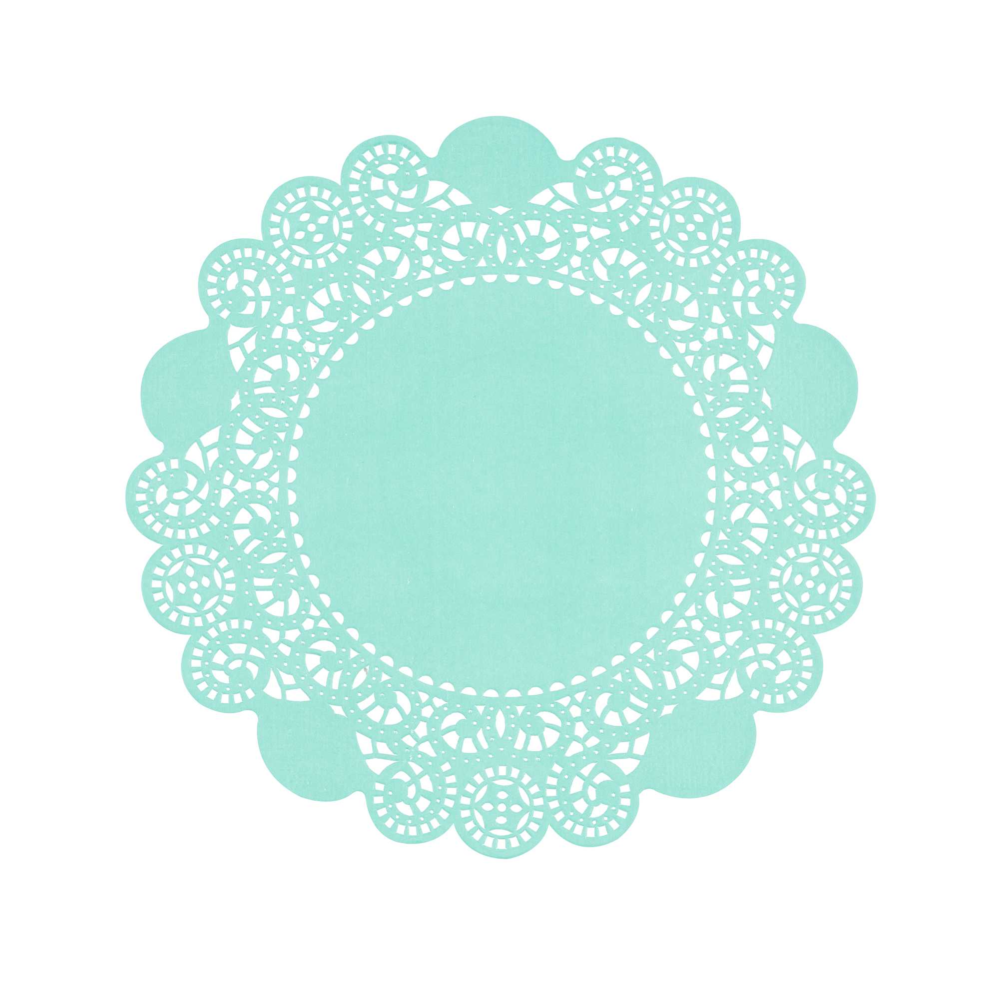Pastry Tek Round Teal Paper Doilies - Lace - 6" x 6" - 100 count box