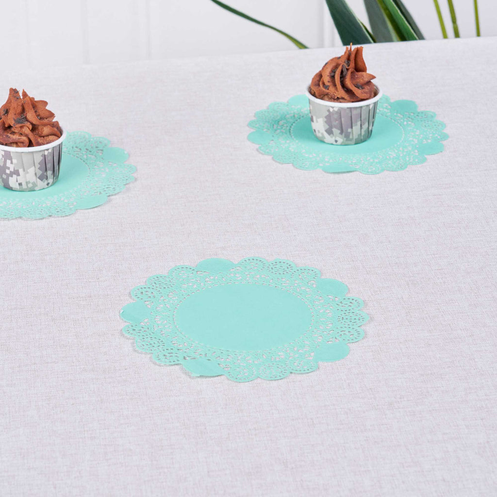 Pastry Tek Round Teal Paper Doilies - Lace - 6" x 6" - 100 count box