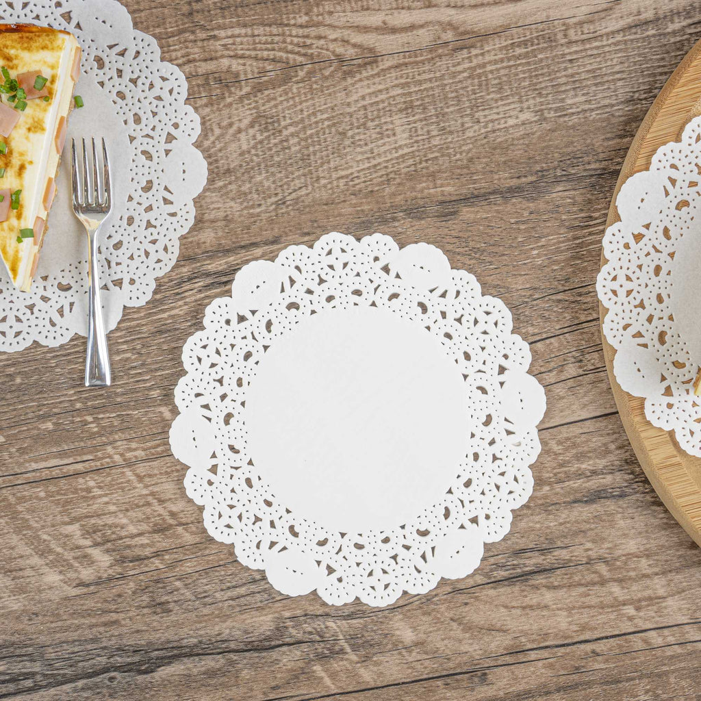 Pastry Tek Round White Paper Doilies - Lace - 6" x 6" - 4000 count box