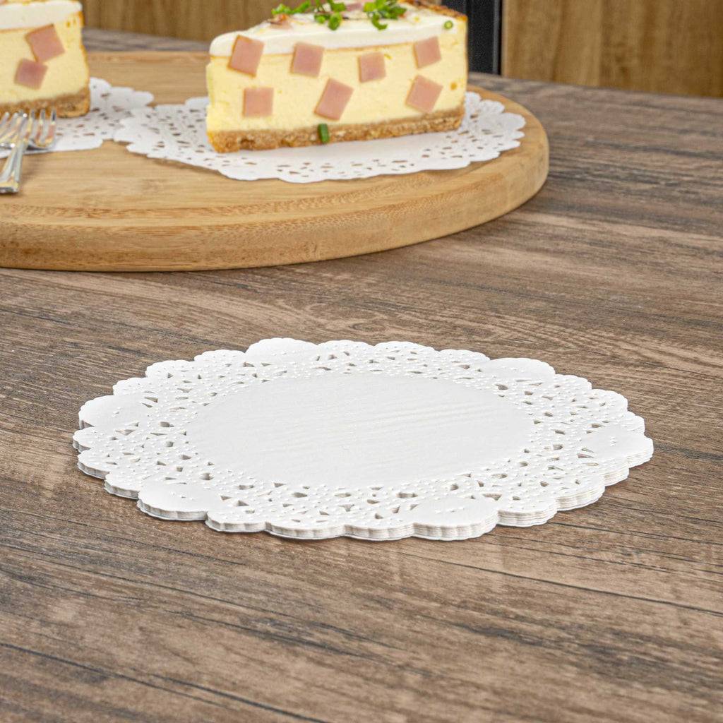 Pastry Tek Round White Paper Doilies - Lace - 6" x 6" - 4000 count box