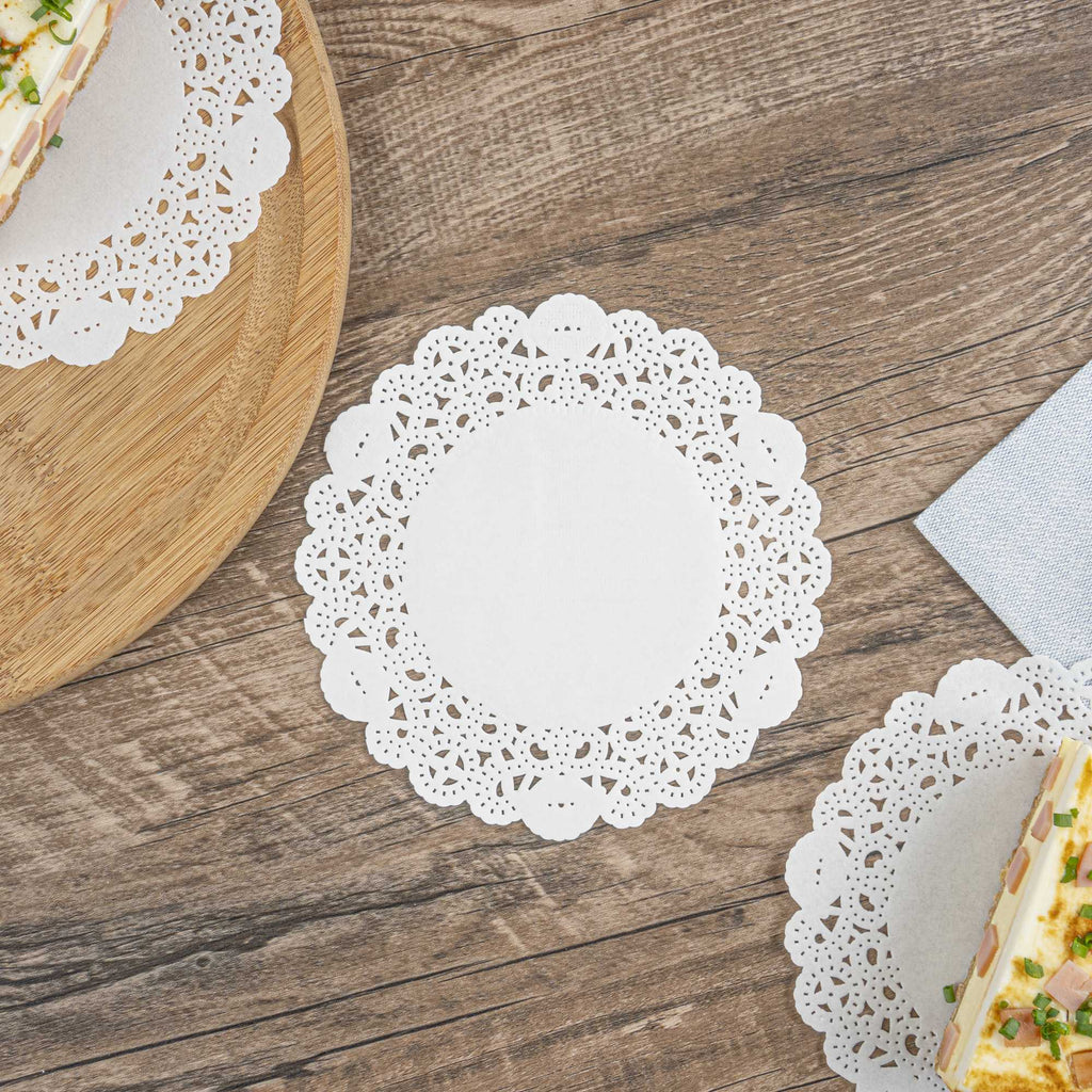 Pastry Tek Round White Paper Doilies - Lace - 6" x 6" - 100 count box