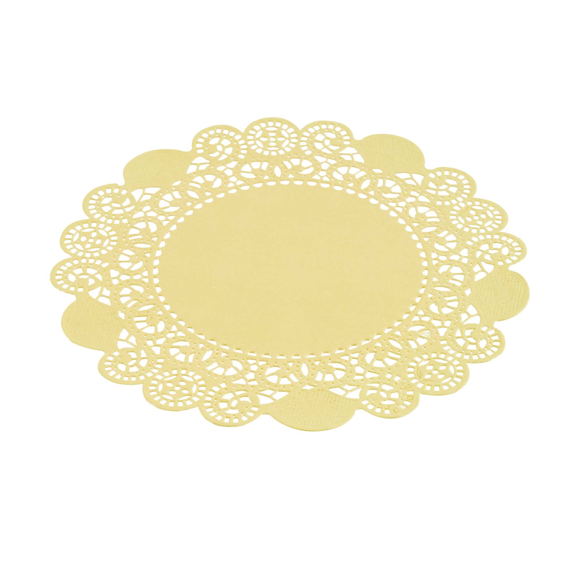 Pastry Tek Round Yellow Paper Doilies - Lace - 6" x 6" - 100 count box