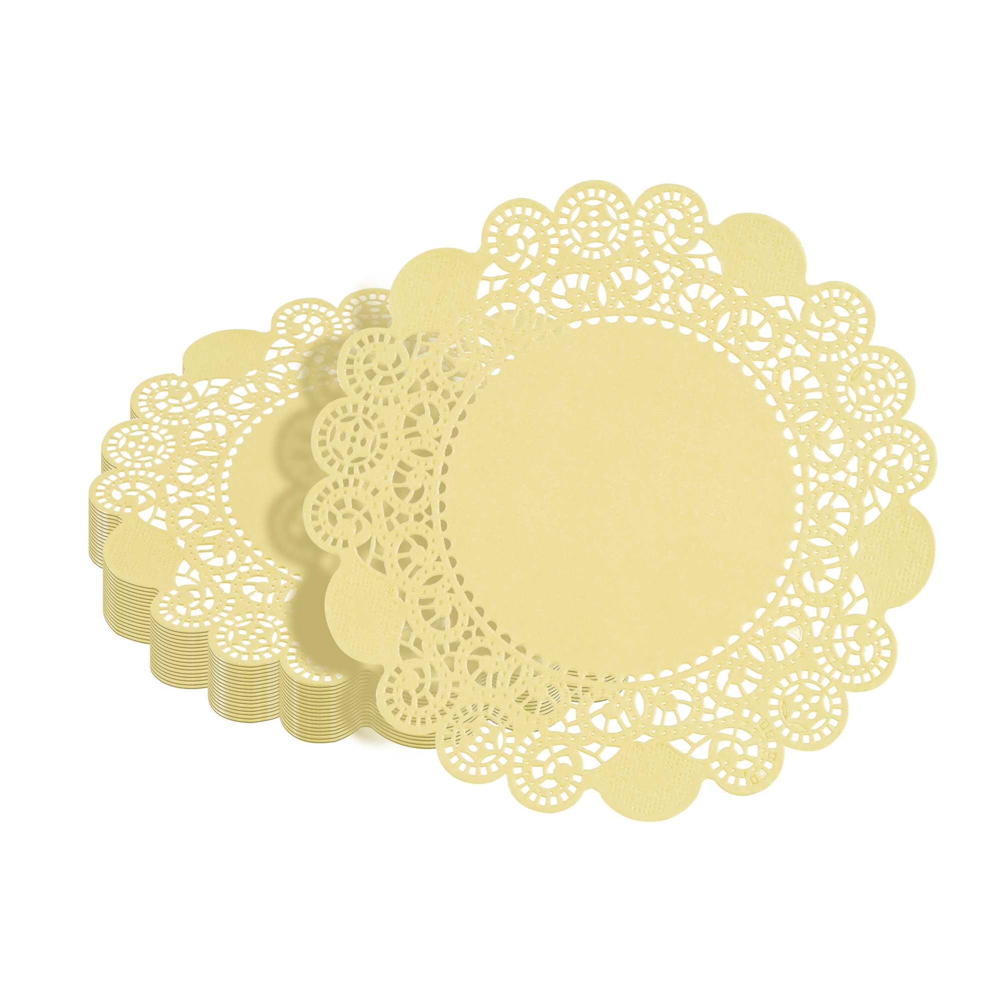 Pastry Tek Round Yellow Paper Doilies - Lace - 6" x 6" - 100 count box