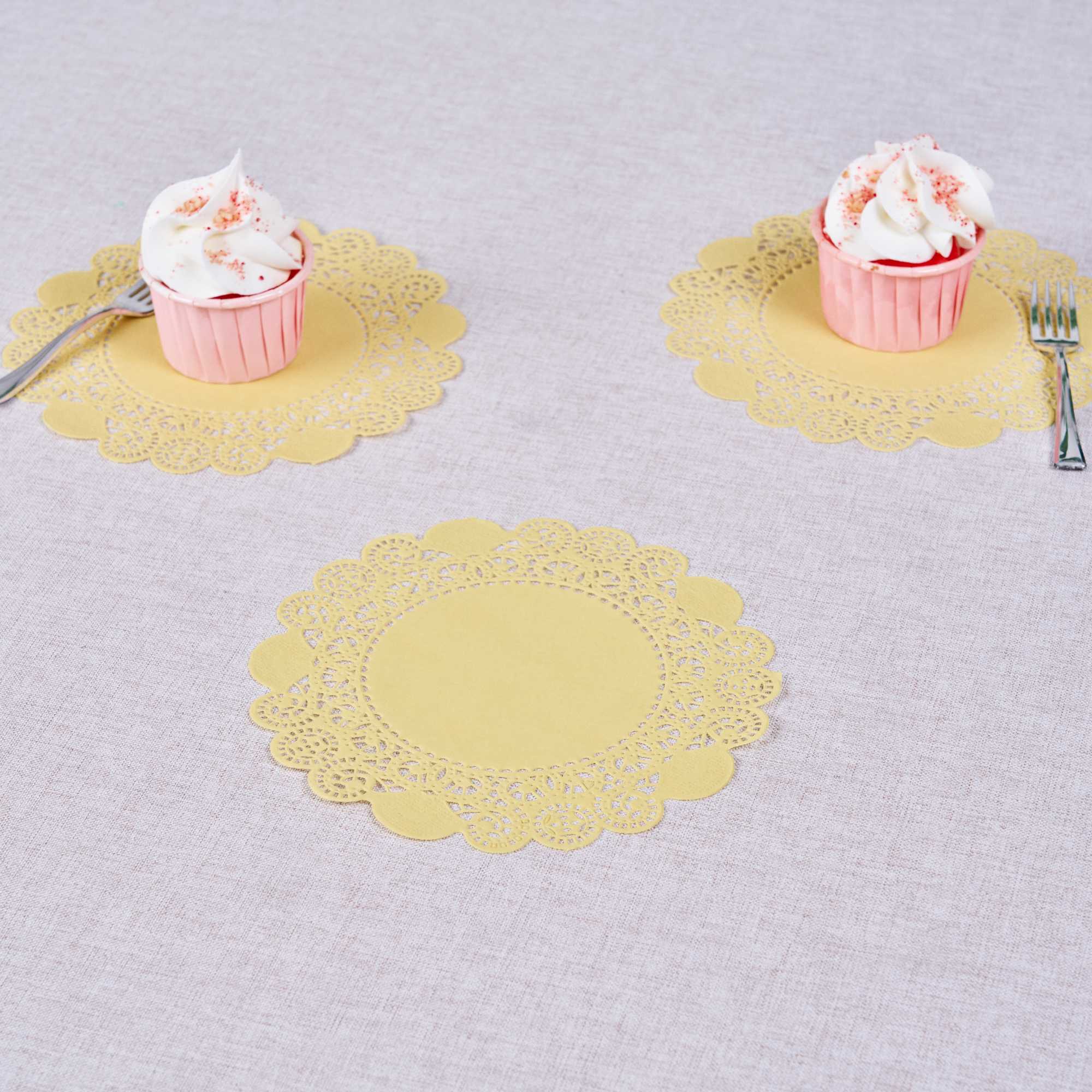 Pastry Tek Round Yellow Paper Doilies - Lace - 6" x 6" - 100 count box