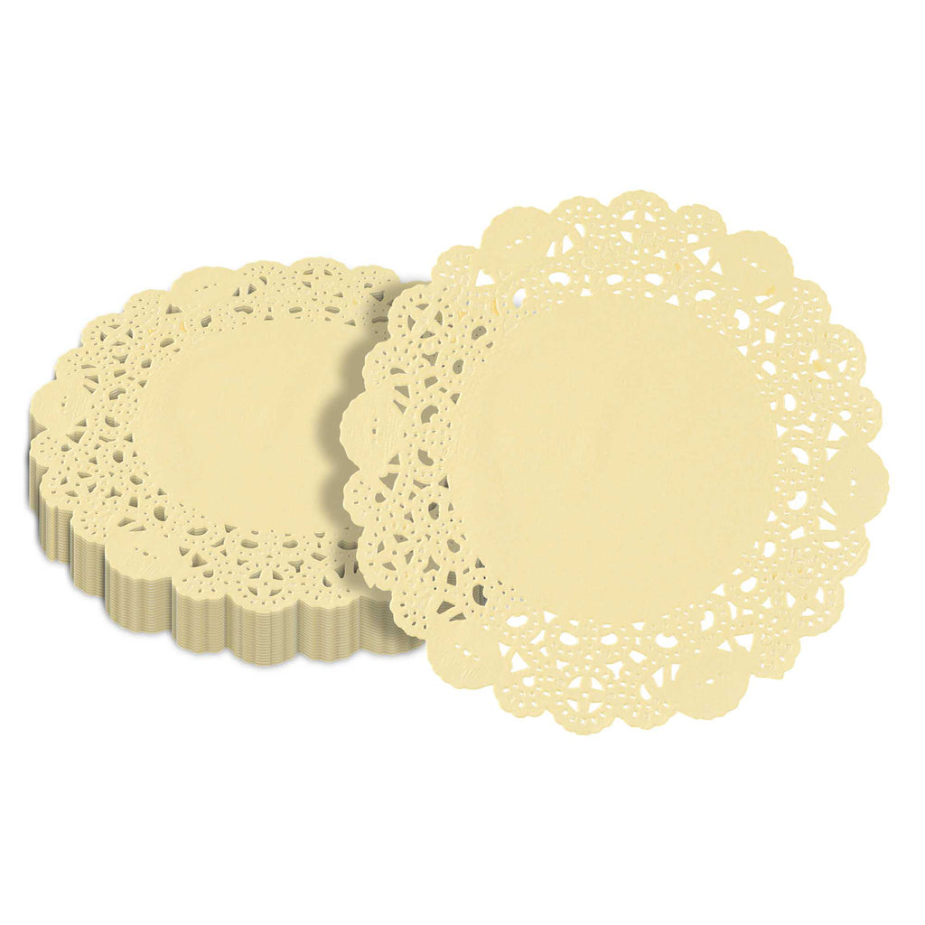 Pastry Tek Round Yellow Paper Doilies - Lace - 6" x 6" - 4000 count box