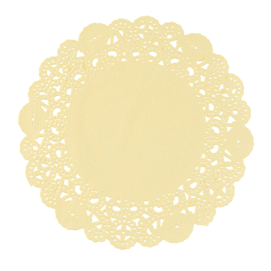 Pastry Tek Round Yellow Paper Doilies - Lace - 6" x 6" - 4000 count box