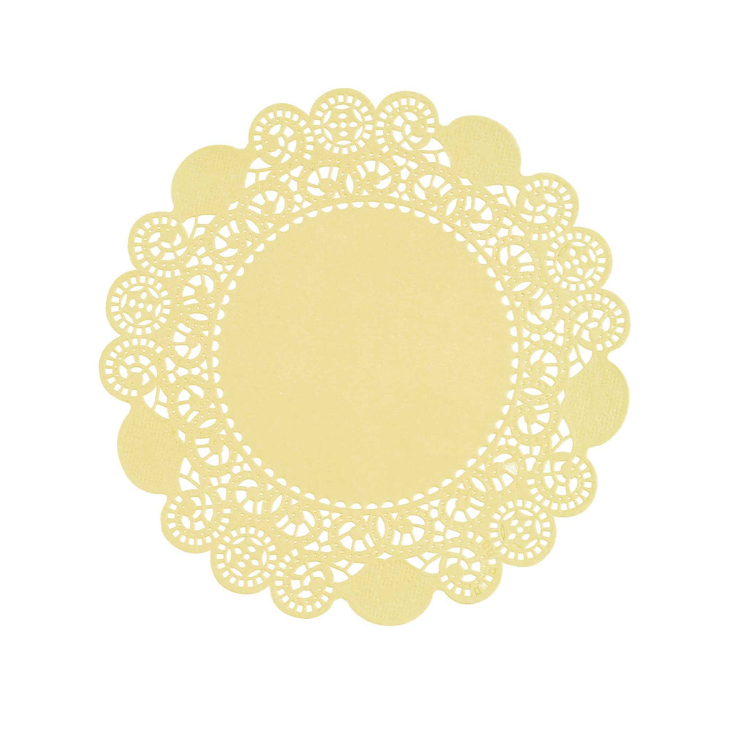 Pastry Tek Round Yellow Paper Doilies - Lace - 6" x 6" - 100 count box
