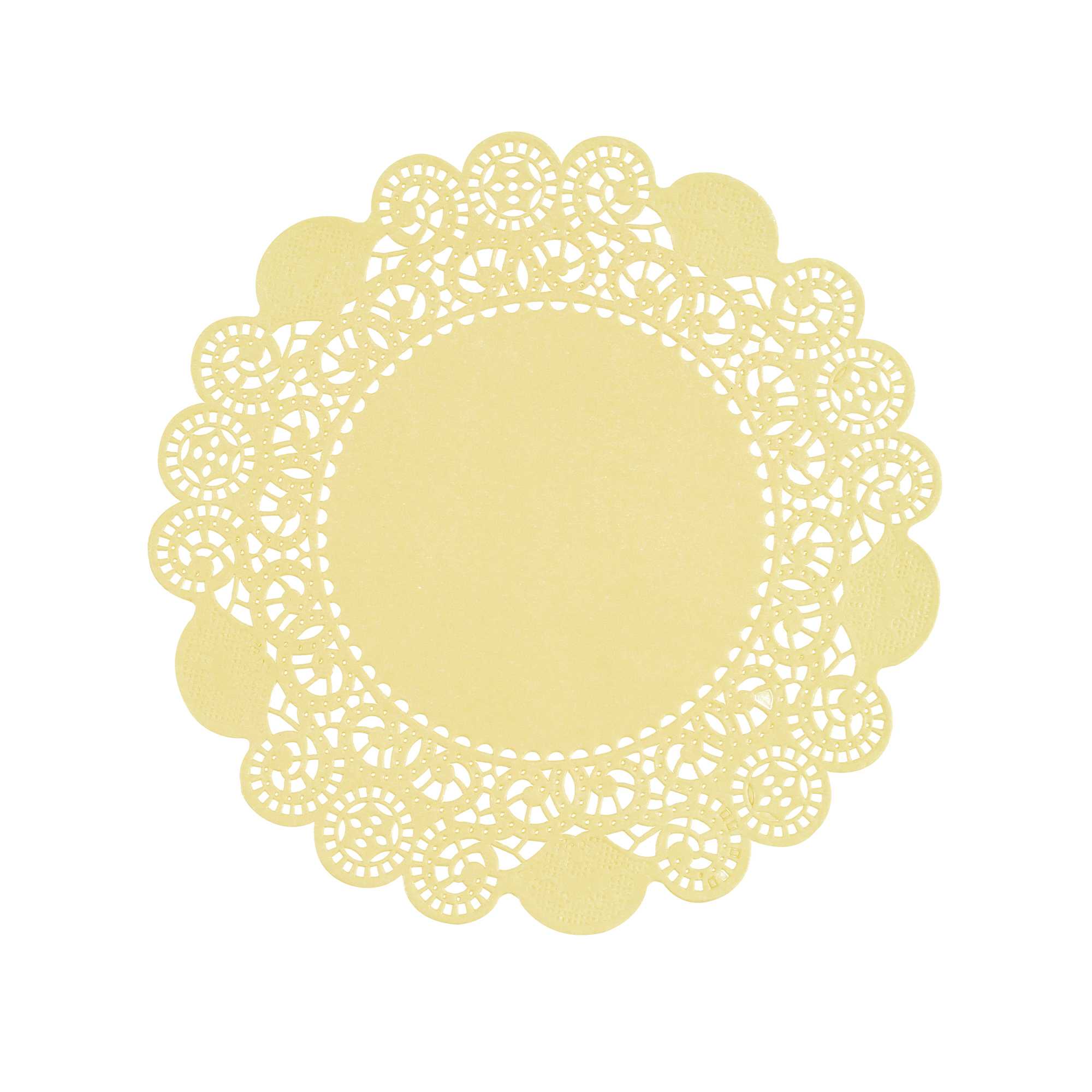 Pastry Tek Round Yellow Paper Doilies - Lace - 6" x 6" - 100 count box