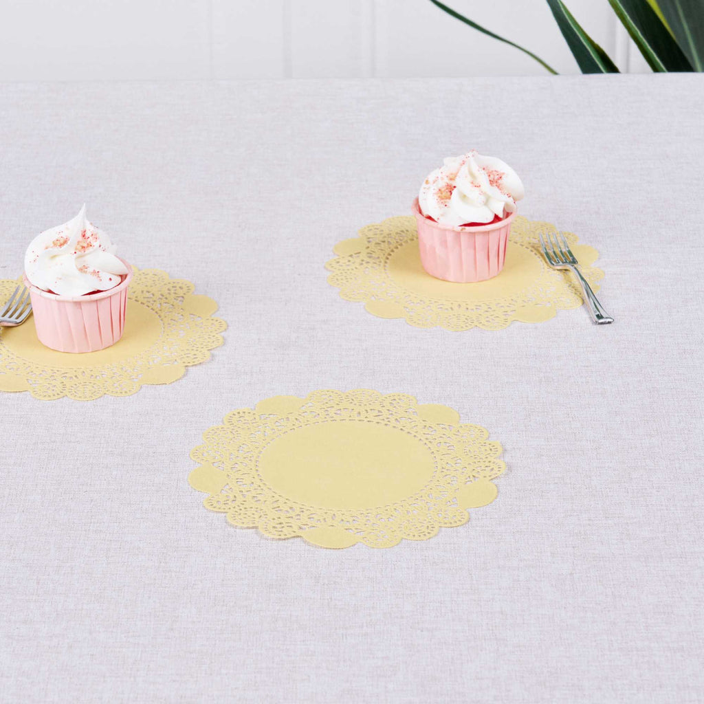 Pastry Tek Round Yellow Paper Doilies - Lace - 6" x 6" - 100 count box